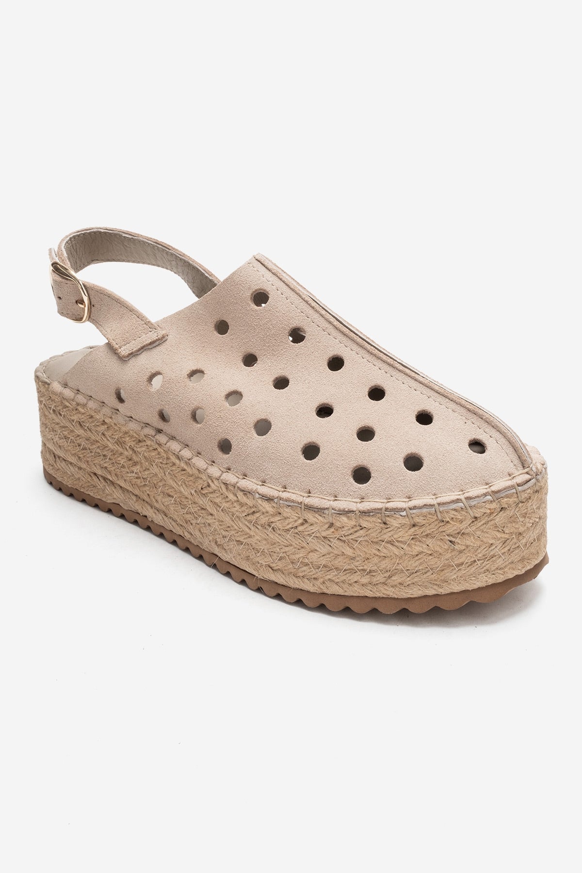 FRAGA - Beige Genuine Suede Leather Woven Platform Sandal (Women)