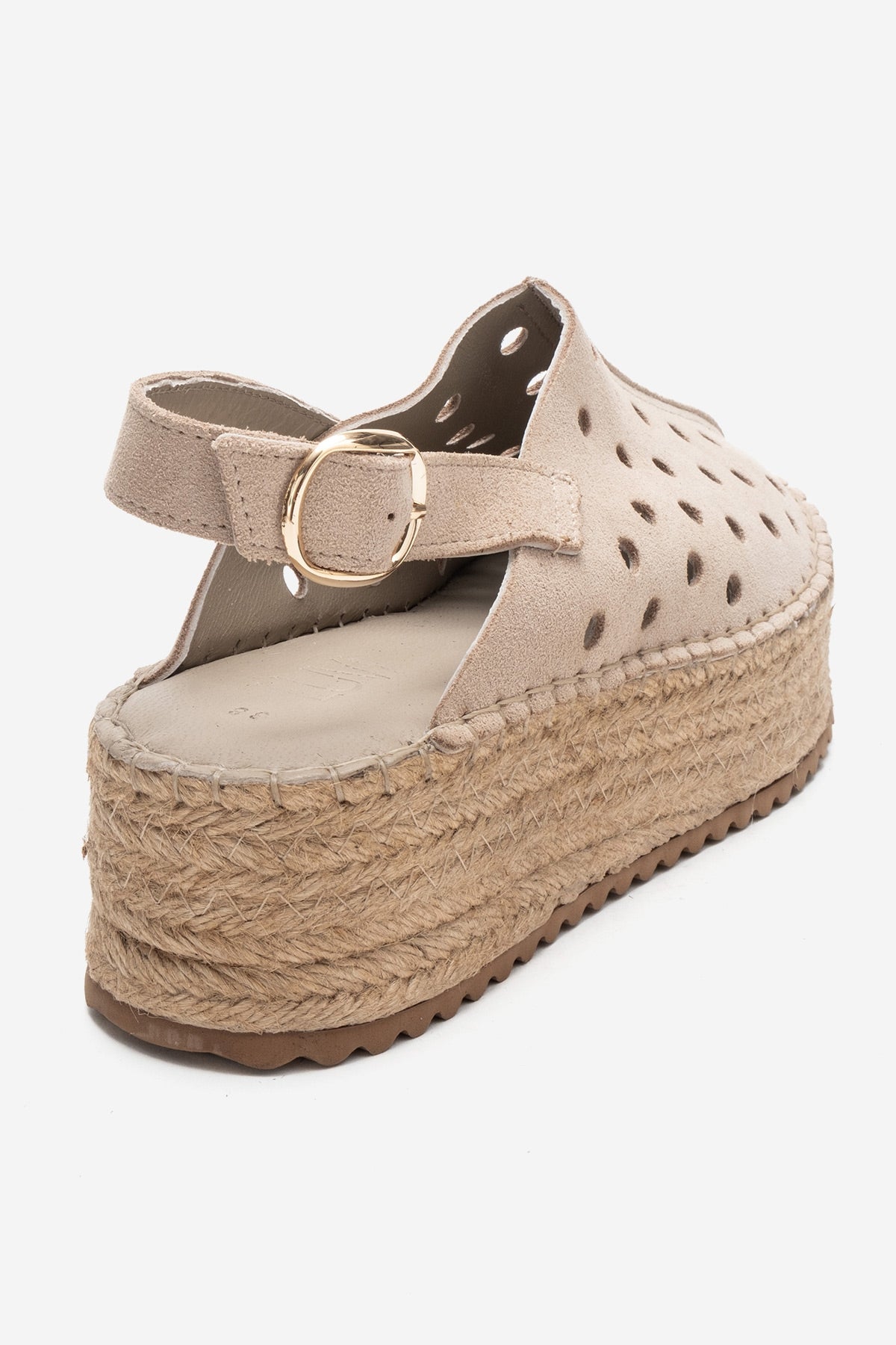 FRAGA - Beige Genuine Suede Leather Woven Platform Sandal (Women)