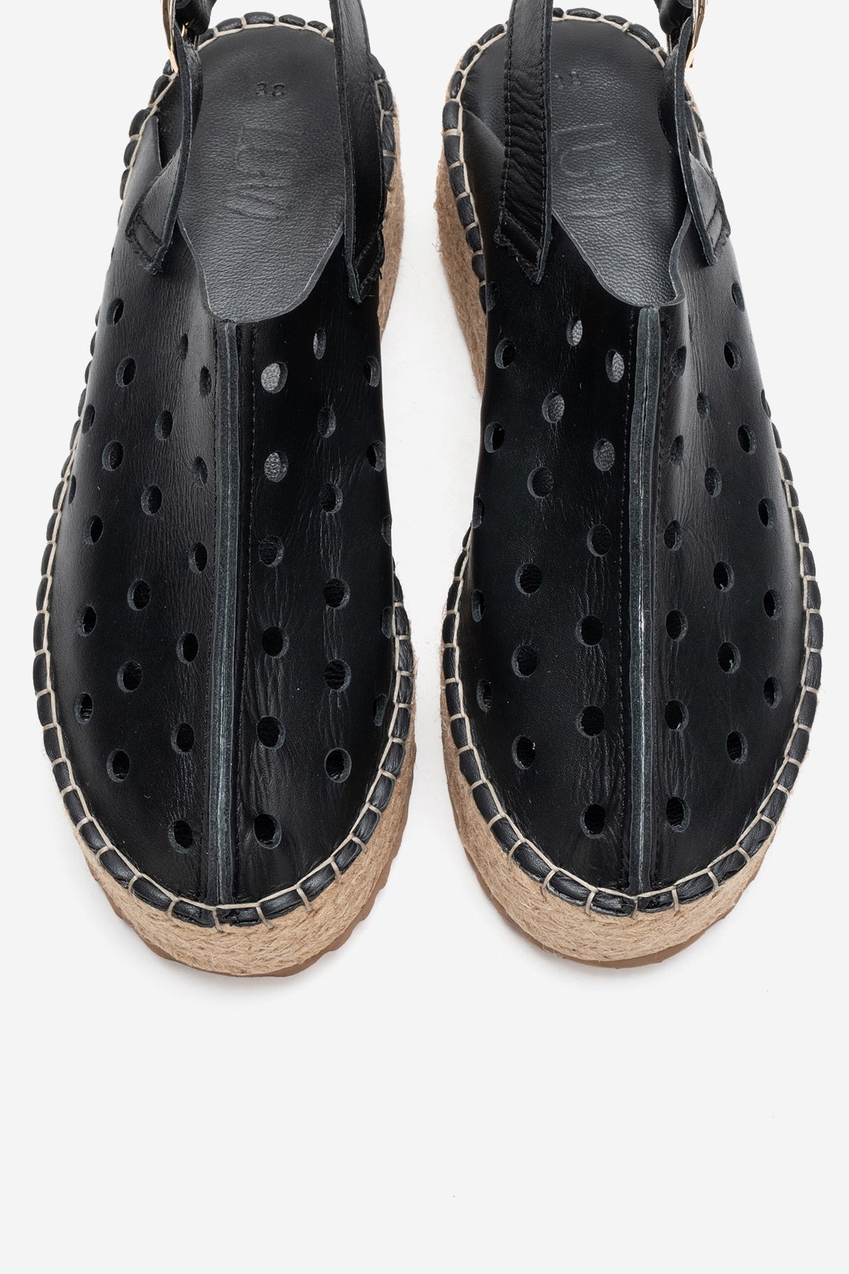 FRAGA - Black Genuine Leather Woven Platform Sandal (Women)