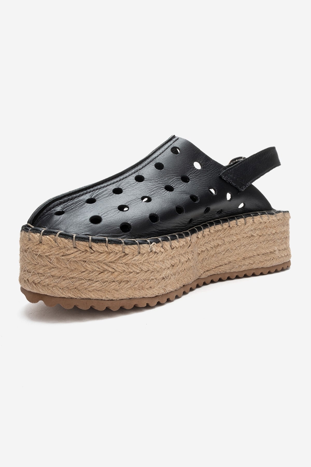 FRAGA - Black Genuine Leather Woven Platform Sandal (Women)