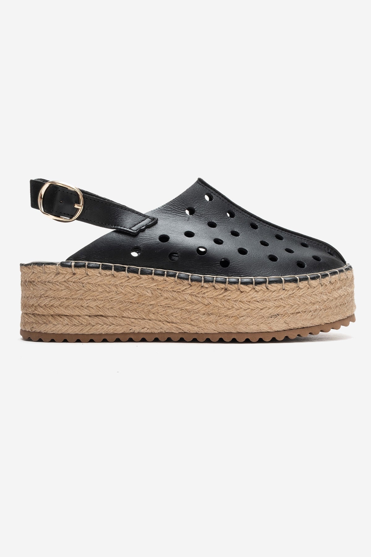 FRAGA - Black Genuine Leather Woven Platform Sandal (Women)