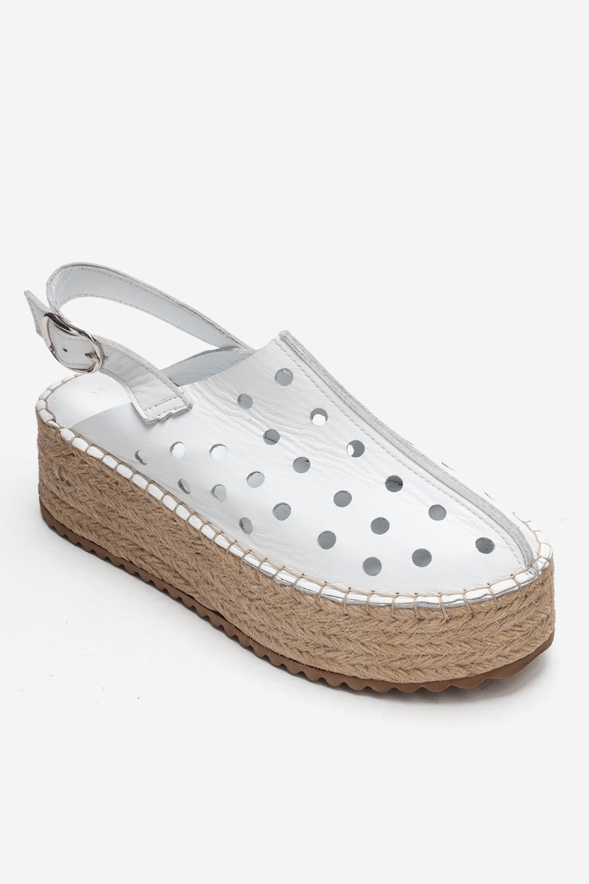 FRAGA - White Genuine Leather Wedge Sandal (Women)