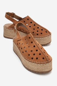 FRAGA - Tan Genuine Leather Wedge Sandal (Women)