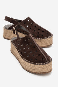 FRAGA - Brown Genuine Leather Wedge Sandal (Women)