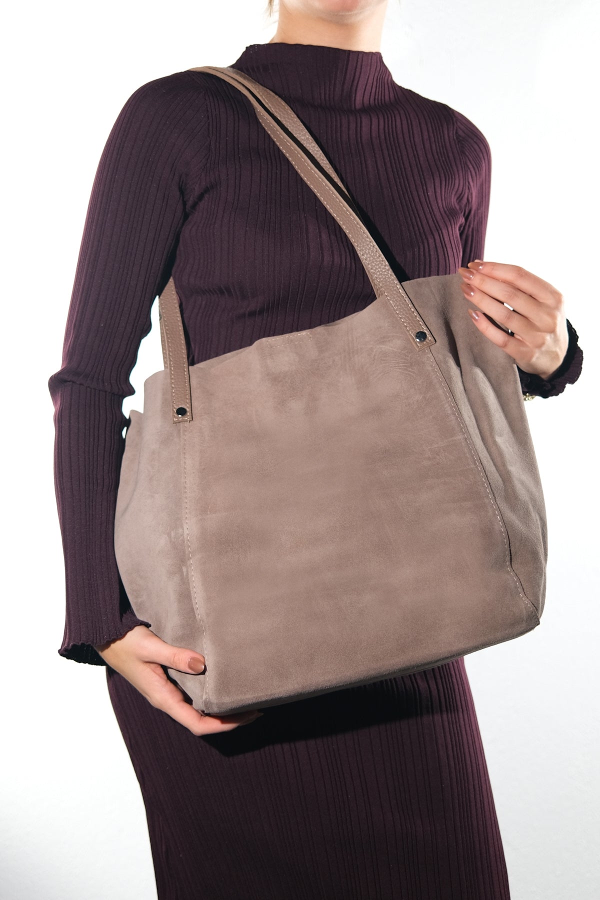 GRAZIA - Taupe Genuine Leather Shoulder Bag (Women)