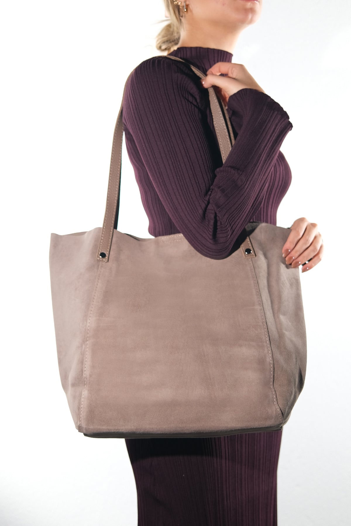 GRAZIA - Taupe Genuine Leather Shoulder Bag (Women)