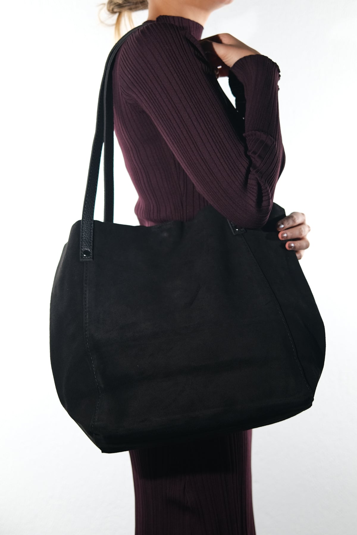 GRAZIA - Black Genuine Suede Leather Shoulder Bag (Women)