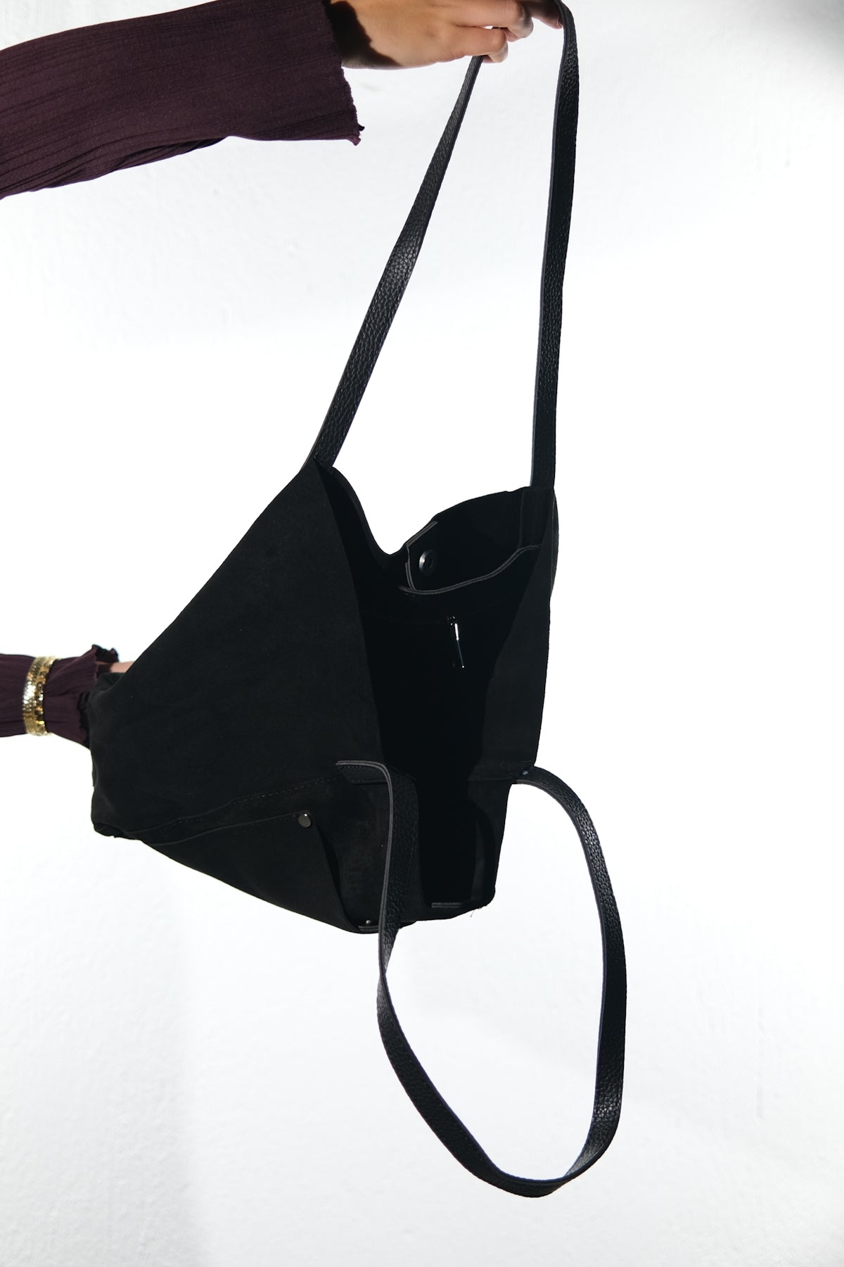 GRAZIA - Black Genuine Suede Leather Shoulder Bag (Women)
