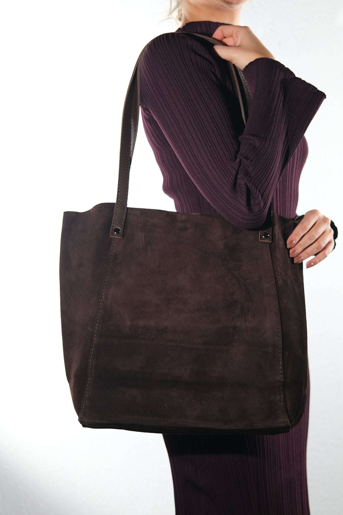 GRAZIA - Brown Genuine Suede Leather Shoulder Bag (Women)