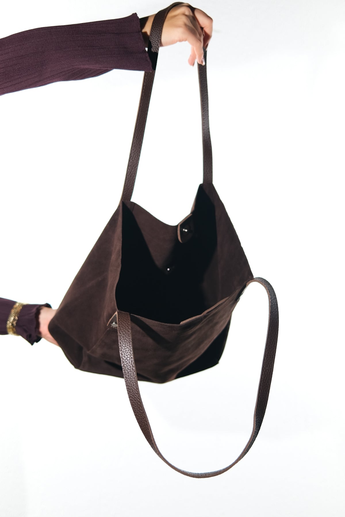 GRAZIA - Brown Genuine Suede Leather Shoulder Bag (Women)