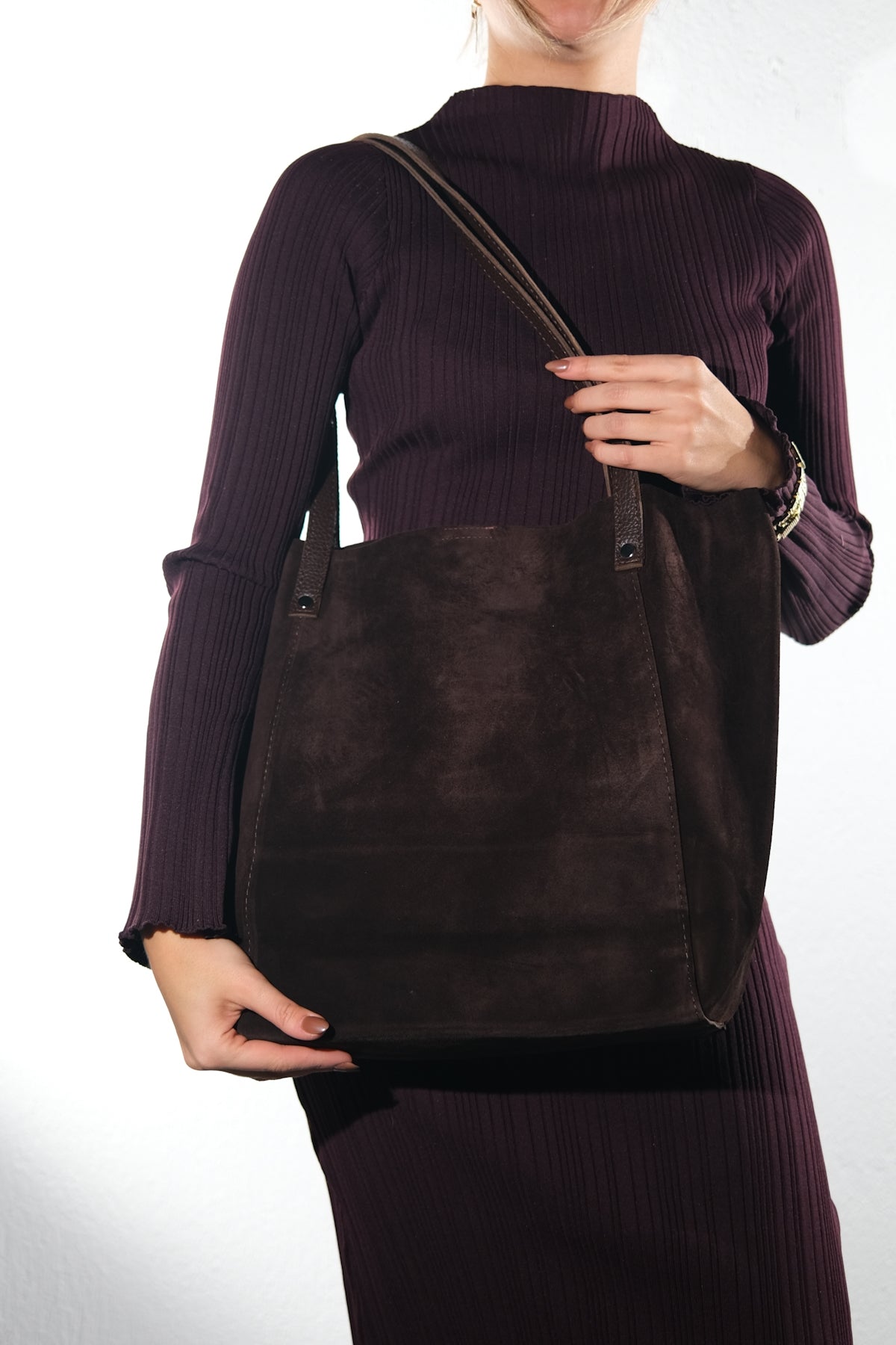 GRAZIA - Brown Genuine Suede Leather Shoulder Bag (Women)