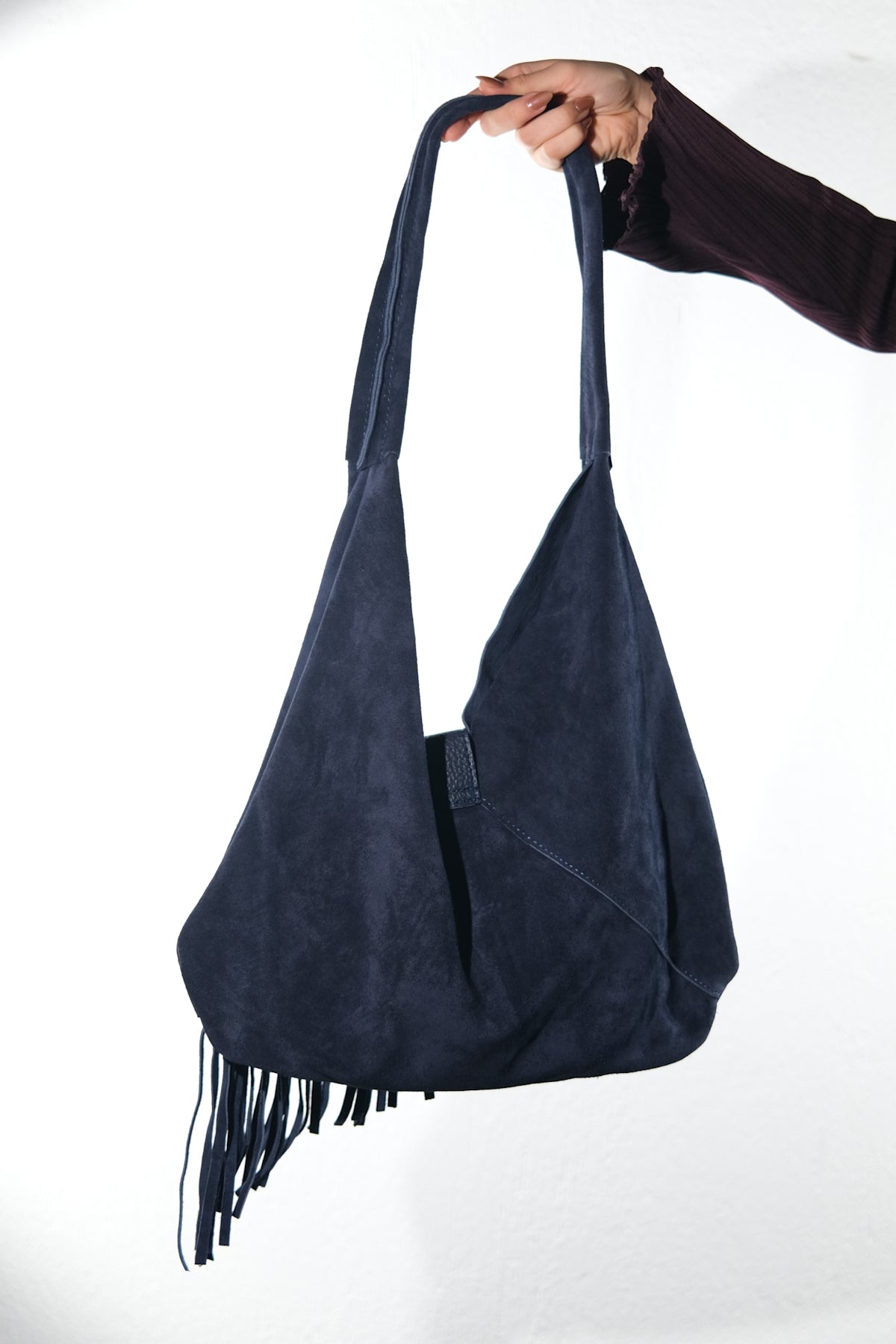 NOCHE - Navy Genuine Suede Leather Tassel Shoulder Bag (Women)