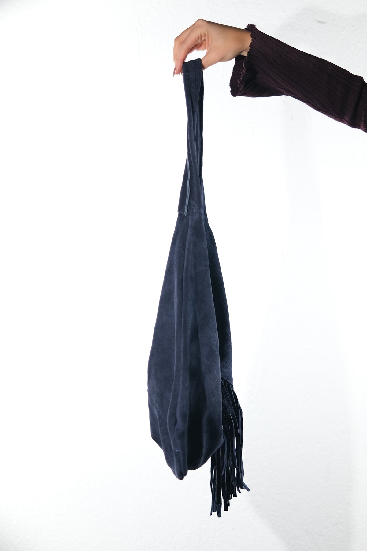 NOCHE - Navy Genuine Suede Leather Tassel Shoulder Bag (Women)