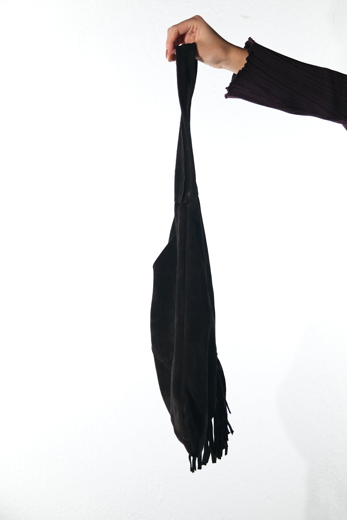 NOCHE - Black Genuine Suede Leather Tassel Shoulder Bag (Women)