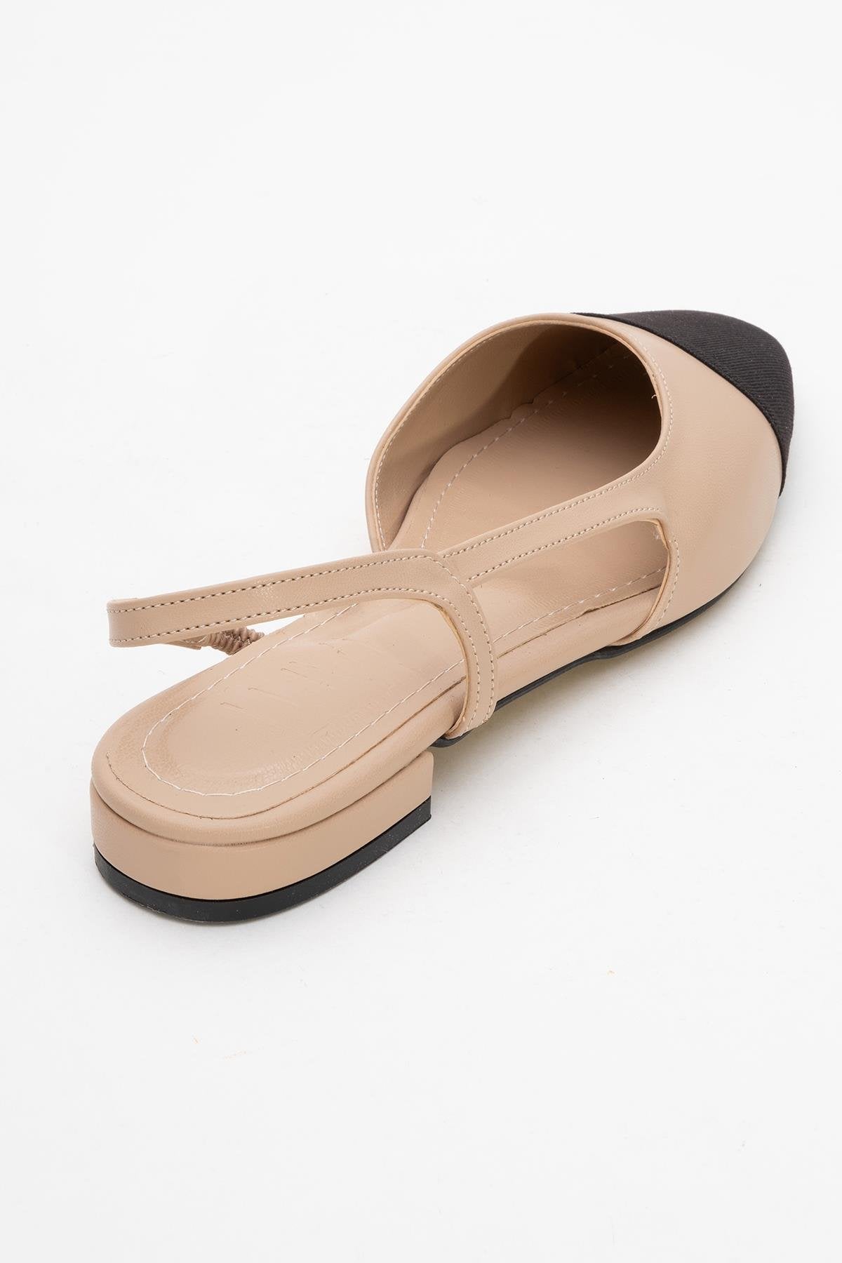 Lujo - Beige Backless Flat Ballerina (Women)