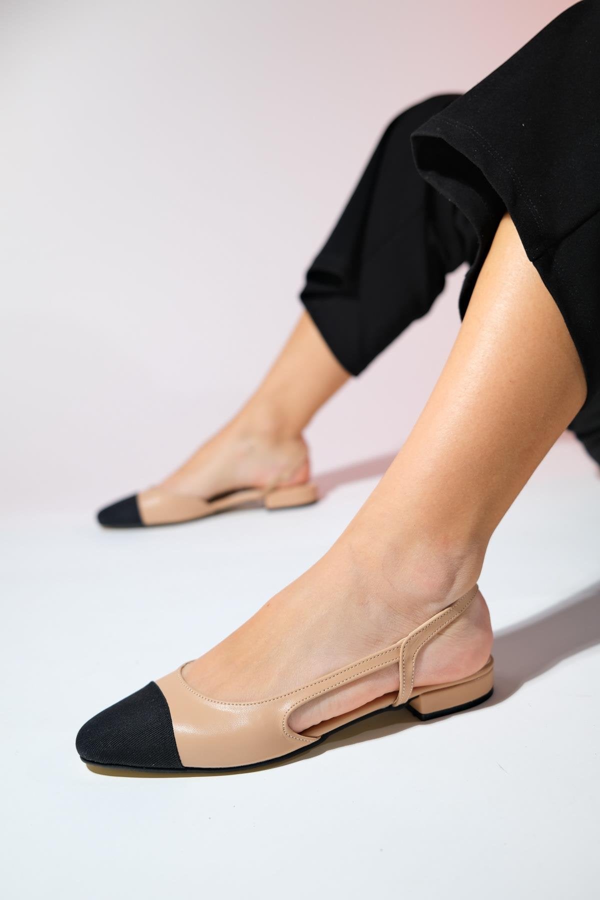 Lujo - Beige Backless Flat Ballerina (Women)
