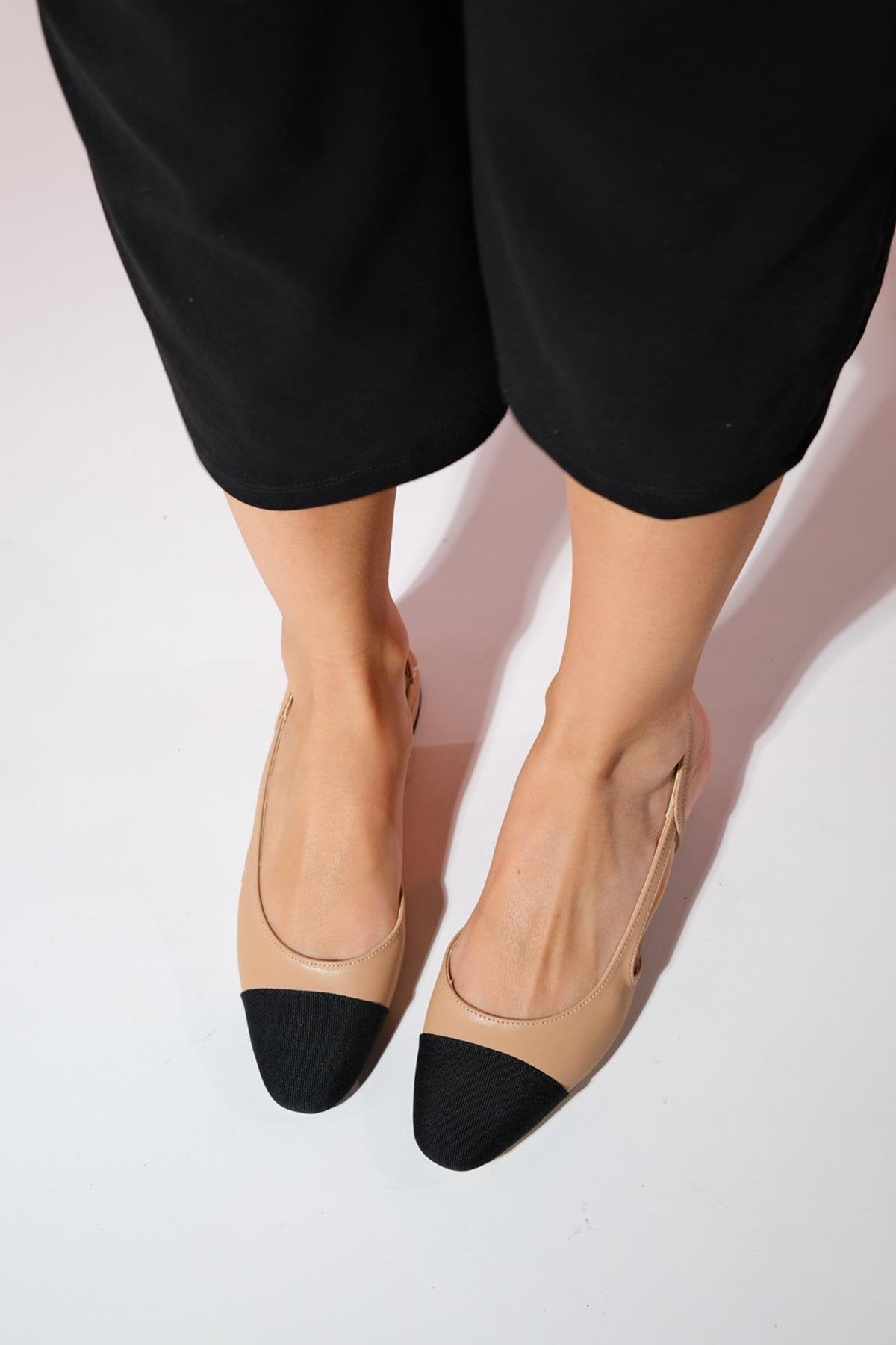 Lujo - Beige Backless Flat Ballerina (Women)