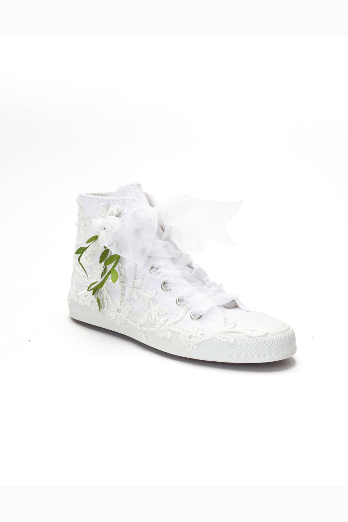 Sylvara Lace With Leaves Bridal High-top Sneaker
