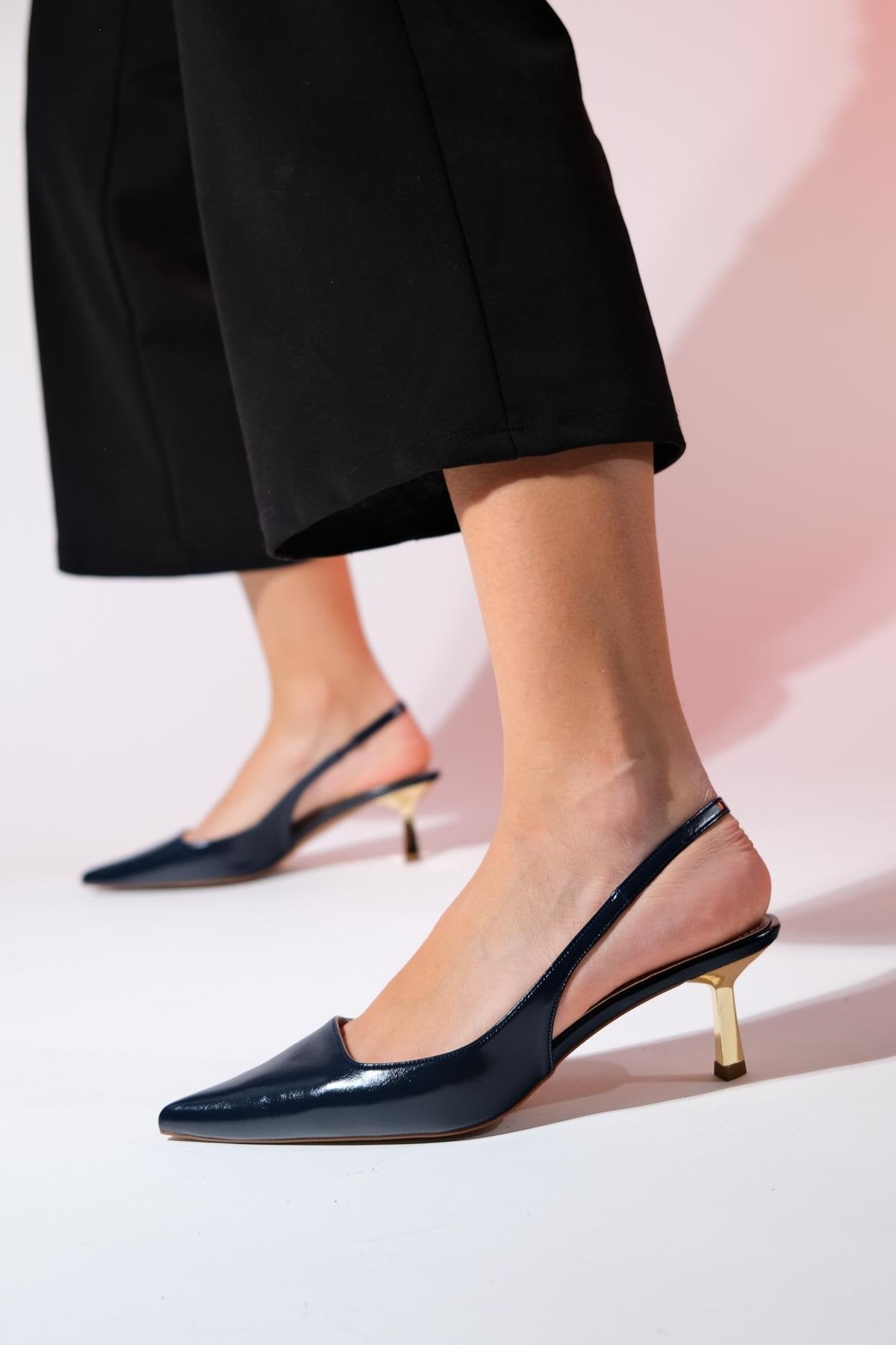 Marten - Navy Pointed Toe Backless Stiletto (Women)