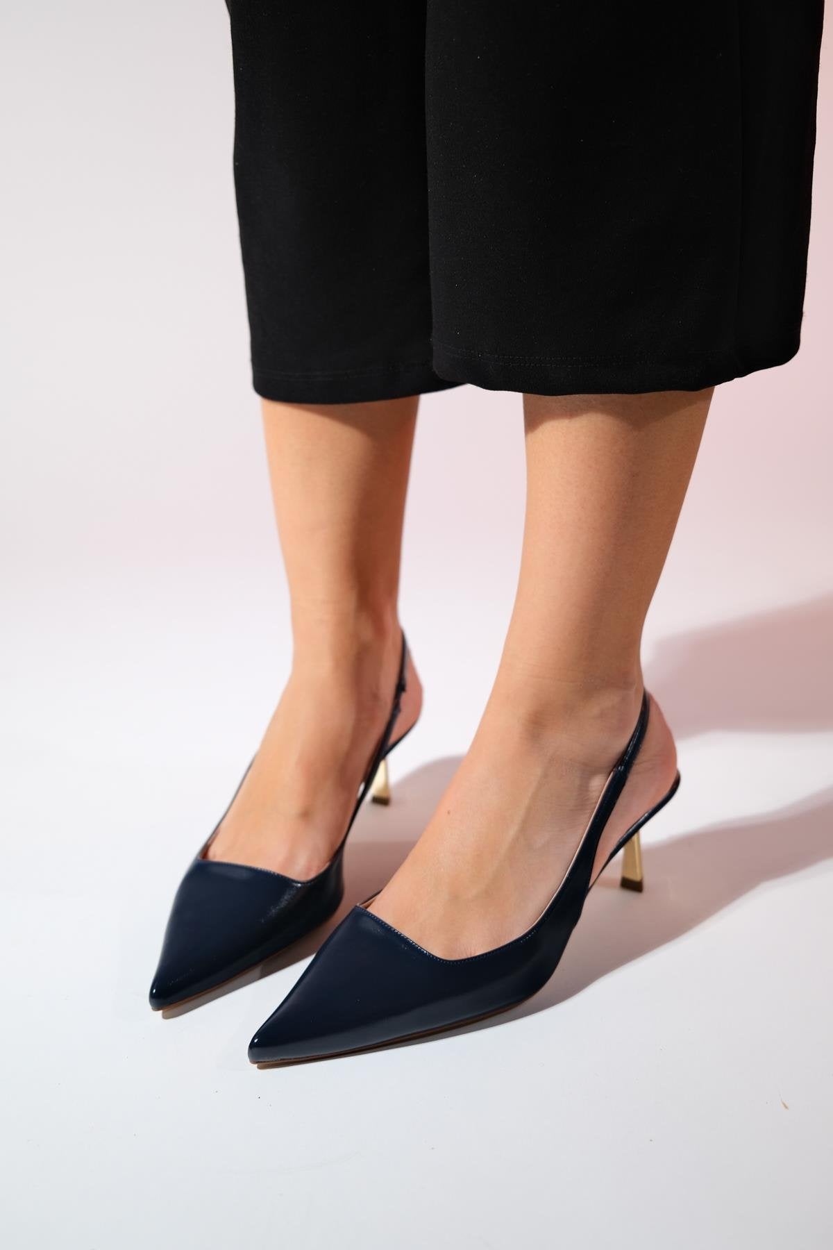 Marten - Navy Pointed Toe Backless Stiletto (Women)