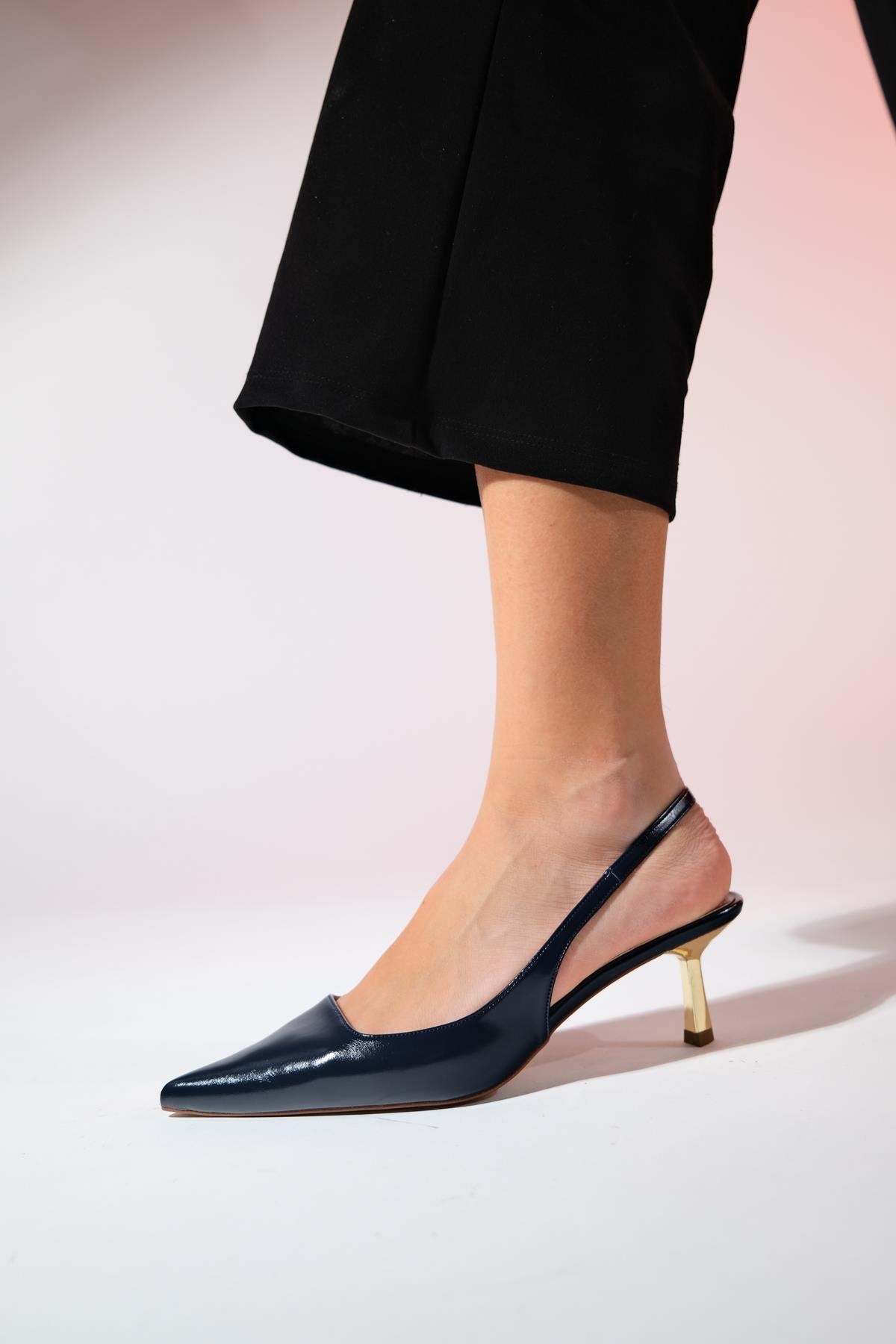 Marten - Navy Pointed Toe Backless Stiletto (Women)
