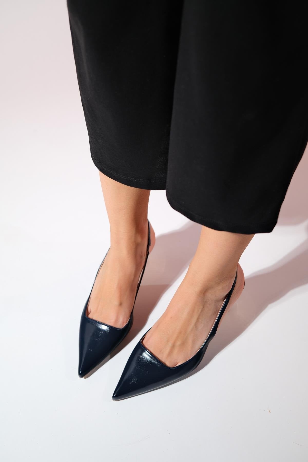 Marten - Navy Pointed Toe Backless Stiletto (Women)