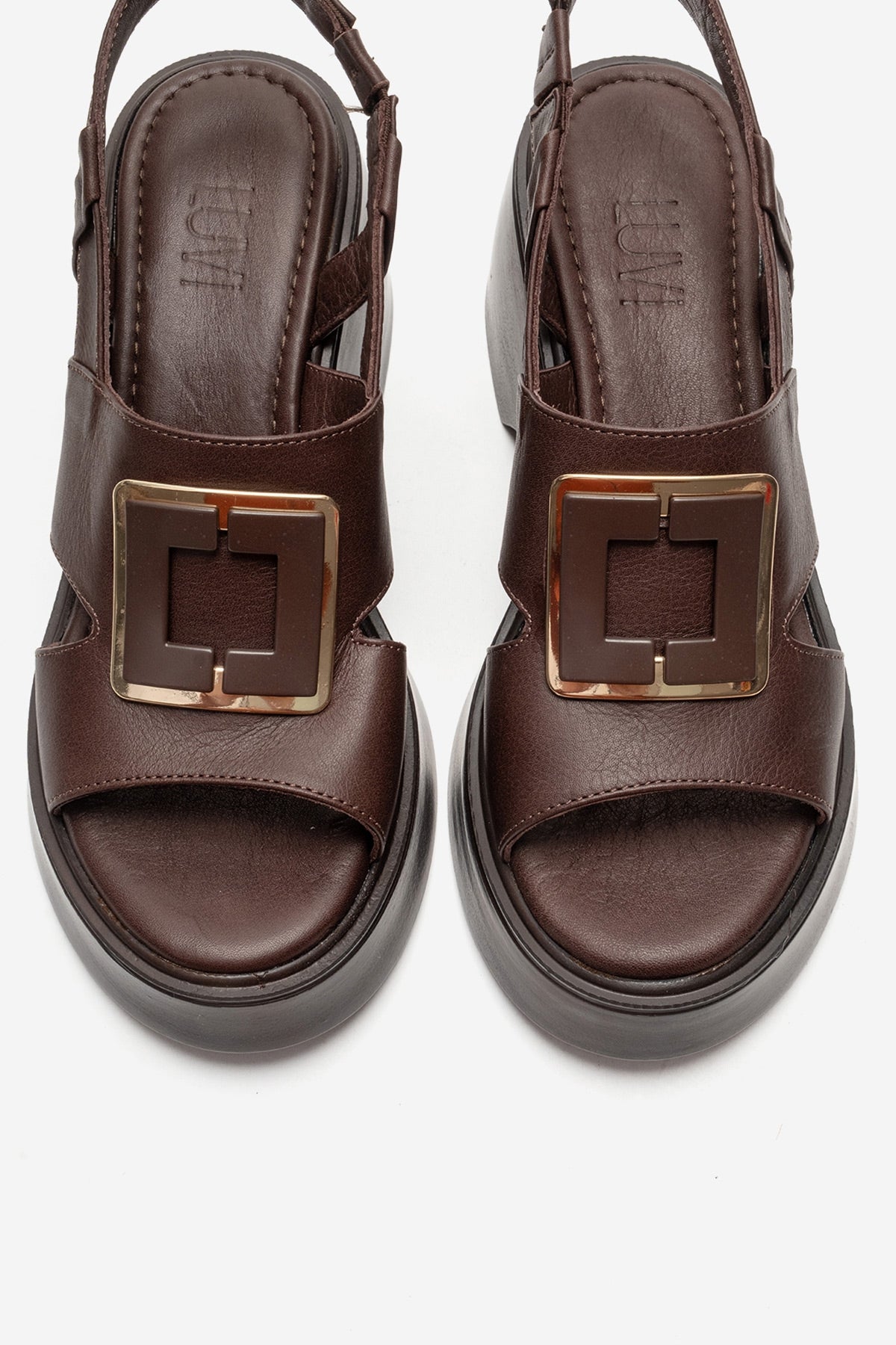 Lucia - Brown Buckle Genuine Leather Wedge Heel Sandal (Women)