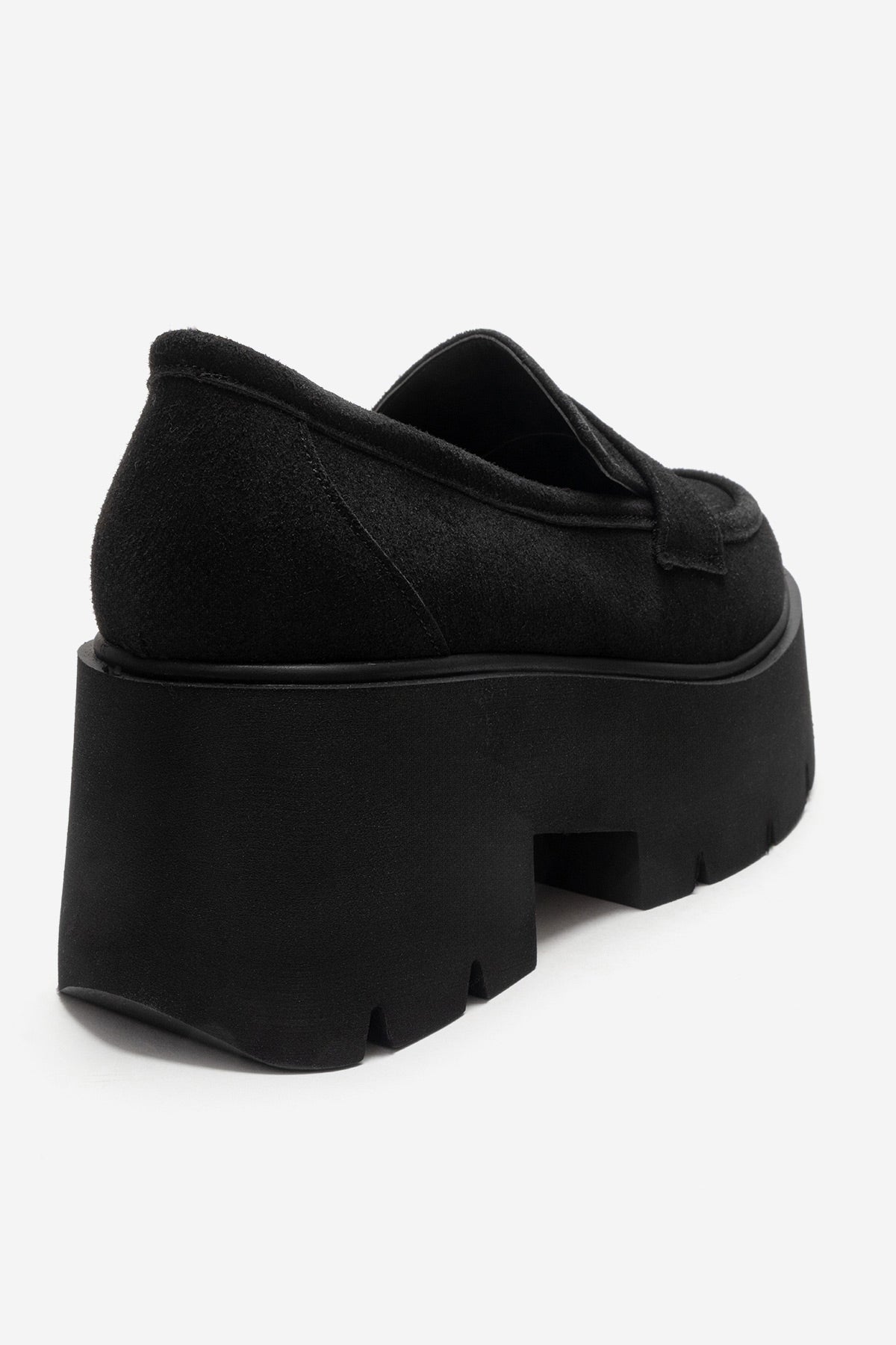Santia - Black Suede Thick Platform Loafer (Women)