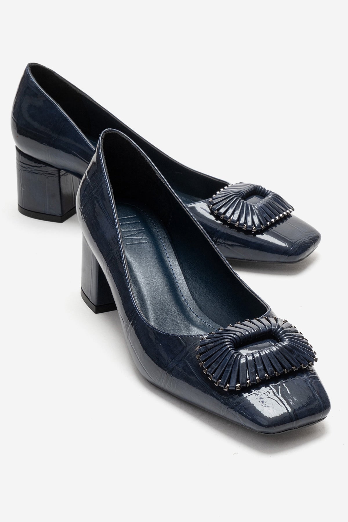 VELORA - Navy Buckled Block Heel Shoe (Women)