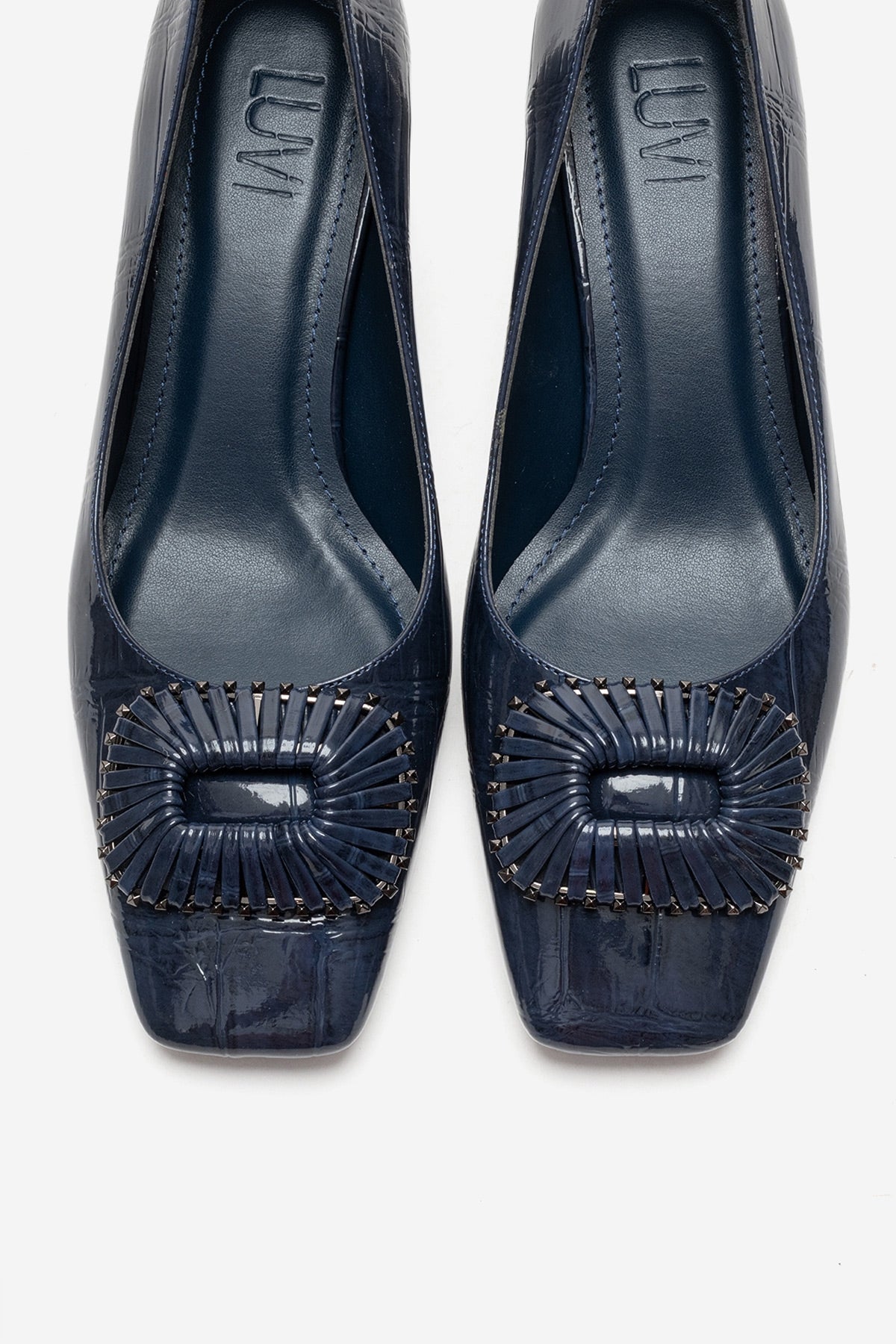VELORA - Navy Buckled Block Heel Shoe (Women)