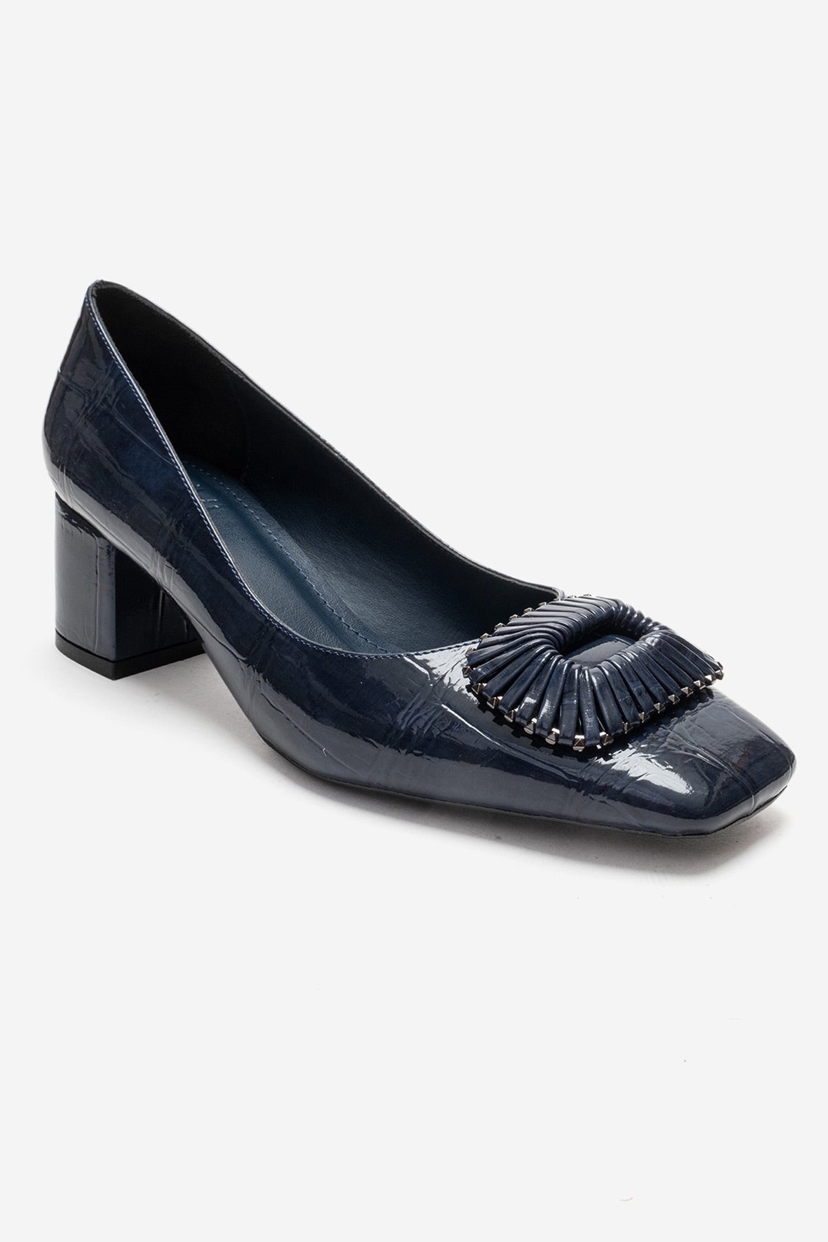 VELORA - Navy Buckled Block Heel Shoe (Women)