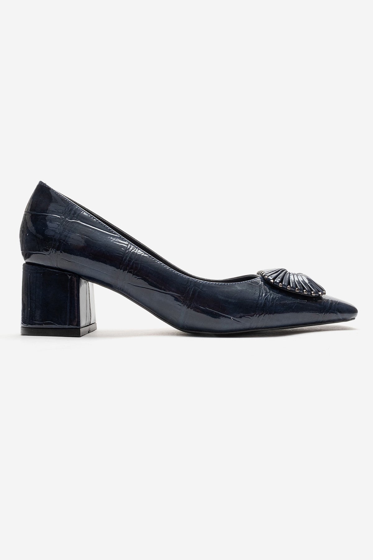 VELORA - Navy Buckled Block Heel Shoe (Women)
