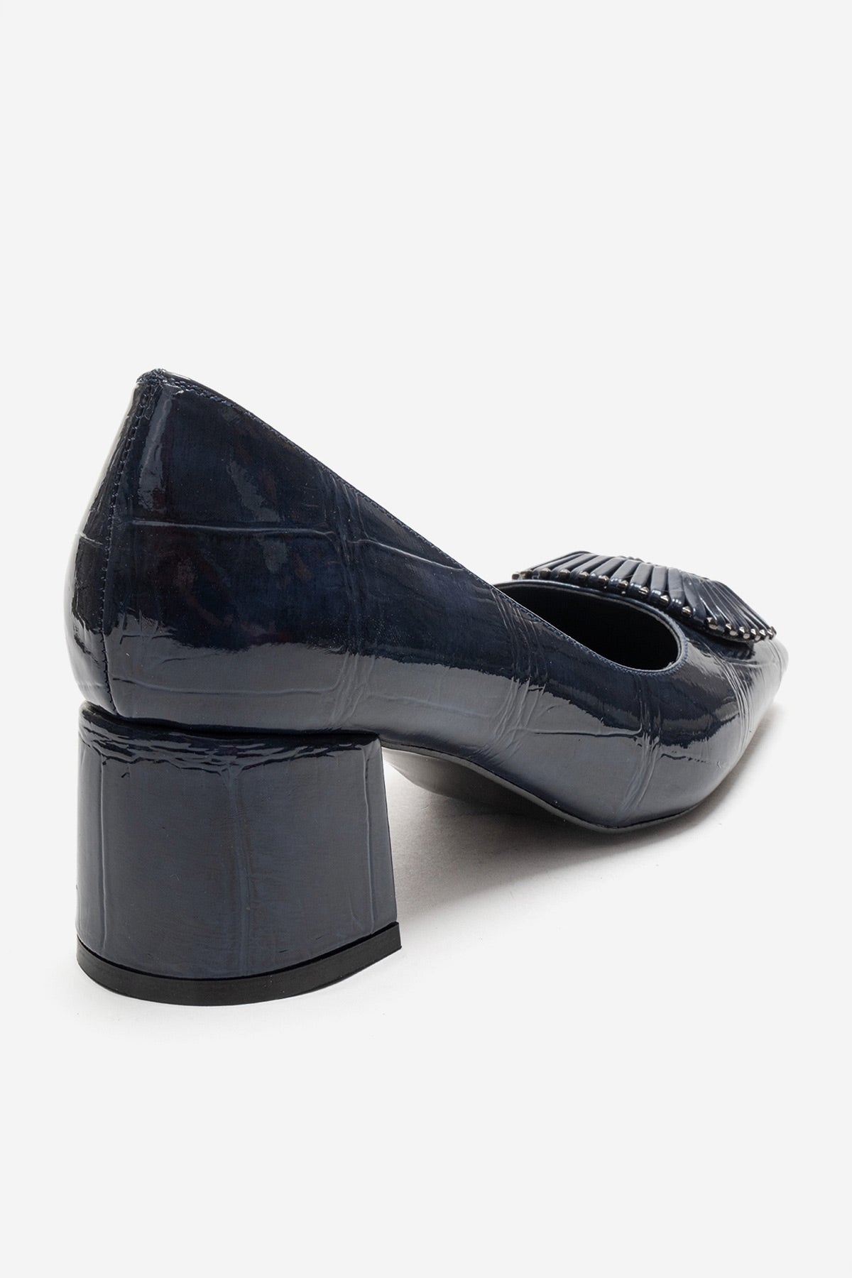 VELORA - Navy Buckled Block Heel Shoe (Women)