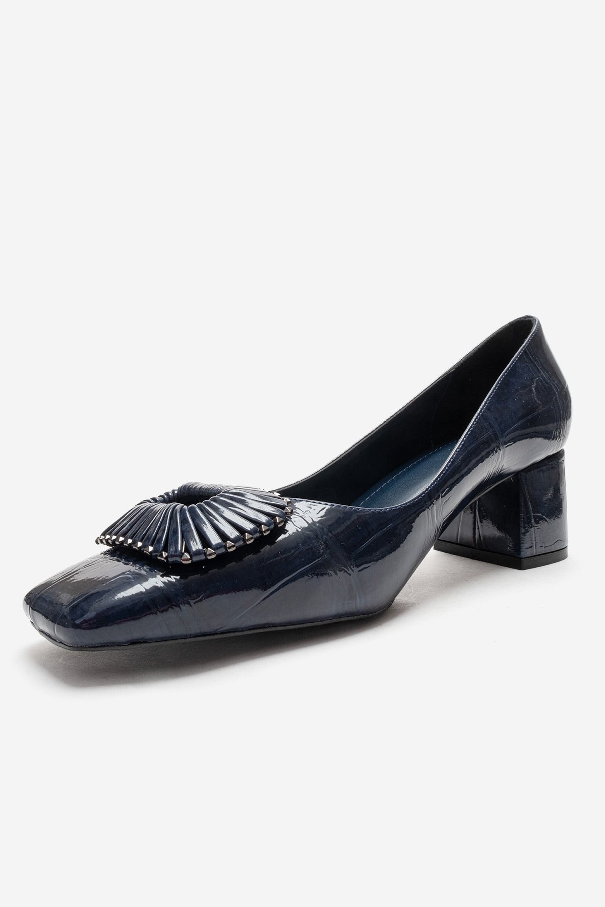 VELORA - Navy Buckled Block Heel Shoe (Women)