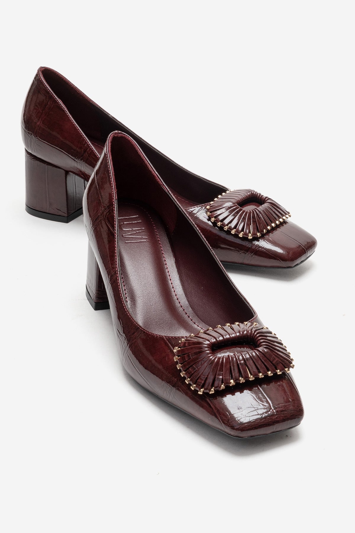 VELORA - Burgundy Buckled Block Heel Shoe (Women)