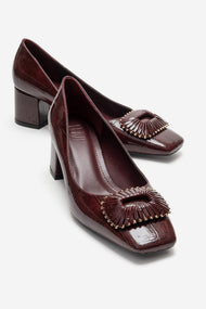 VELORA - Burgundy Buckled Block Heel Shoe (Women)