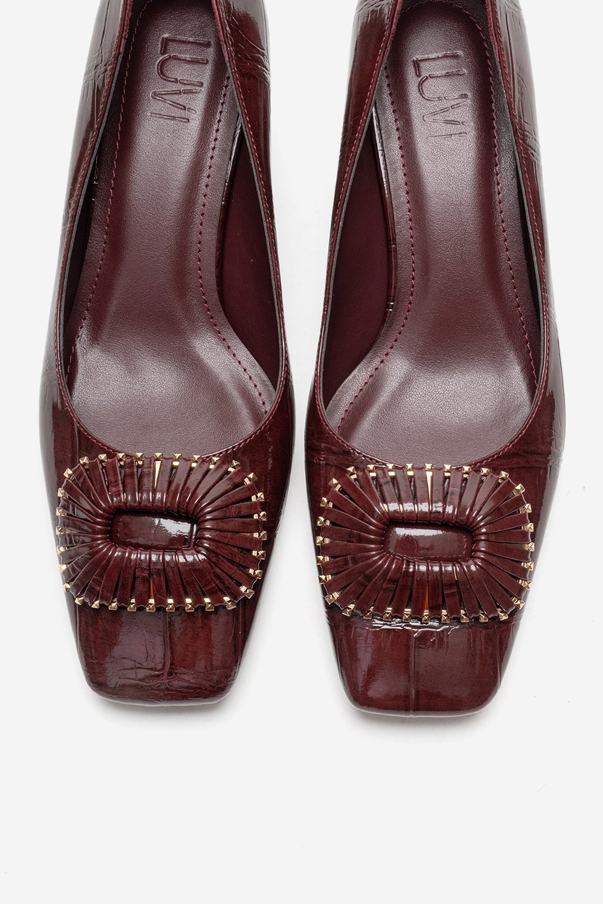 VELORA - Burgundy Buckled Block Heel Shoe (Women)