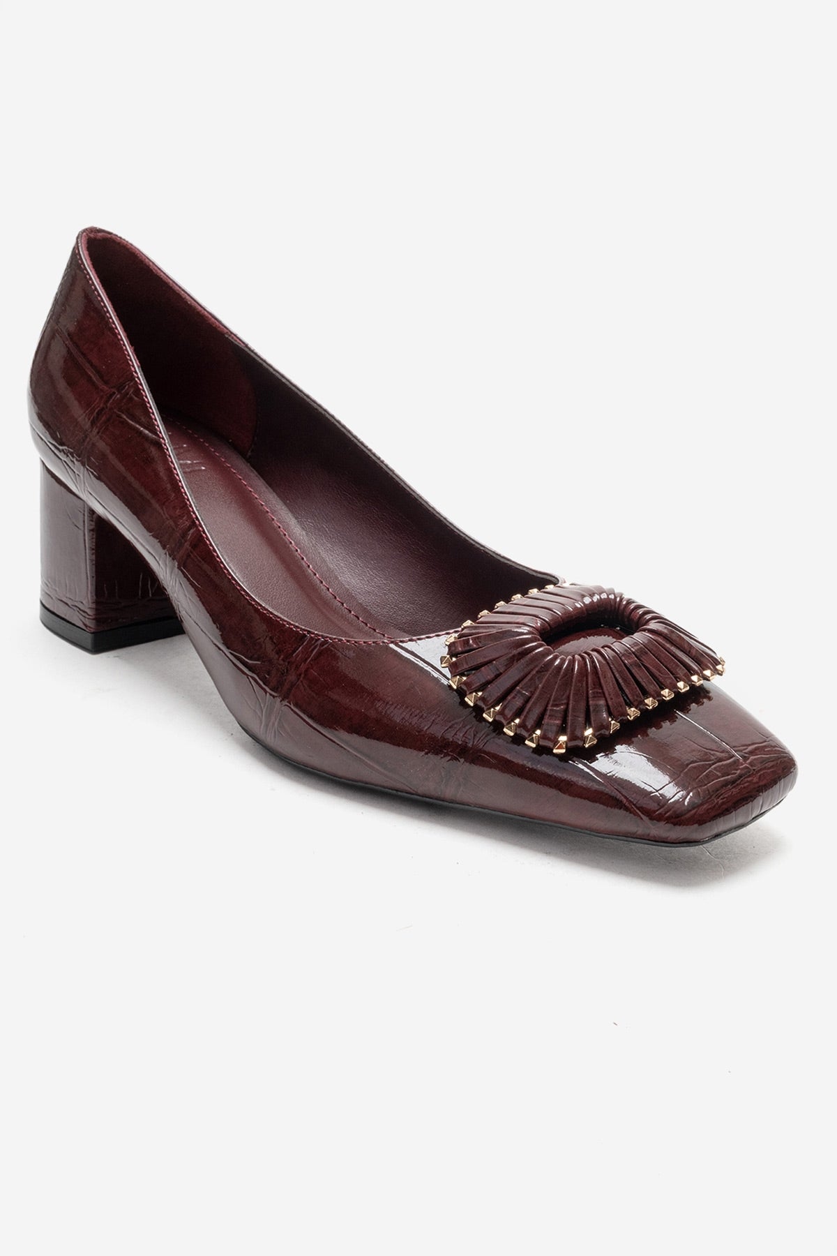 VELORA - Burgundy Buckled Block Heel Shoe (Women)