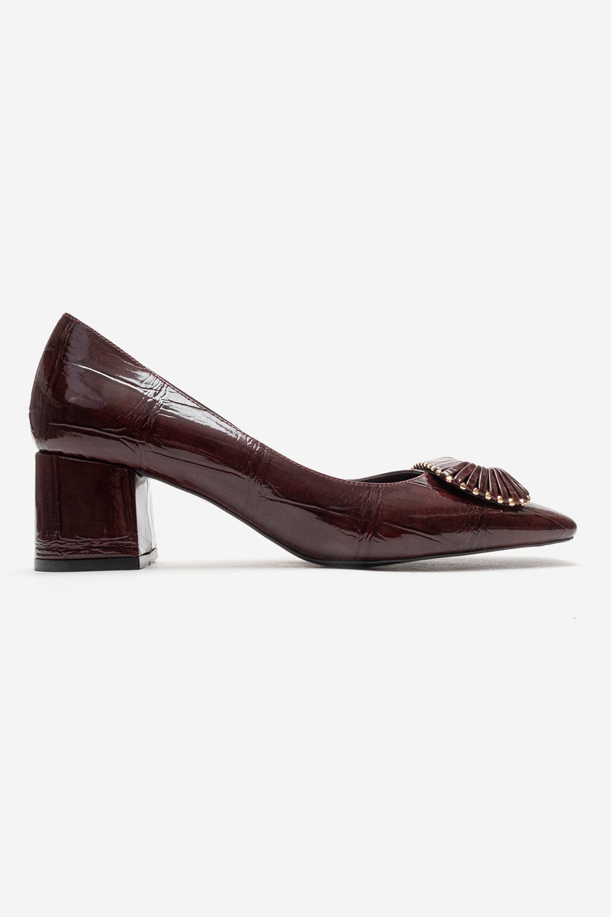 VELORA - Burgundy Buckled Block Heel Shoe (Women)