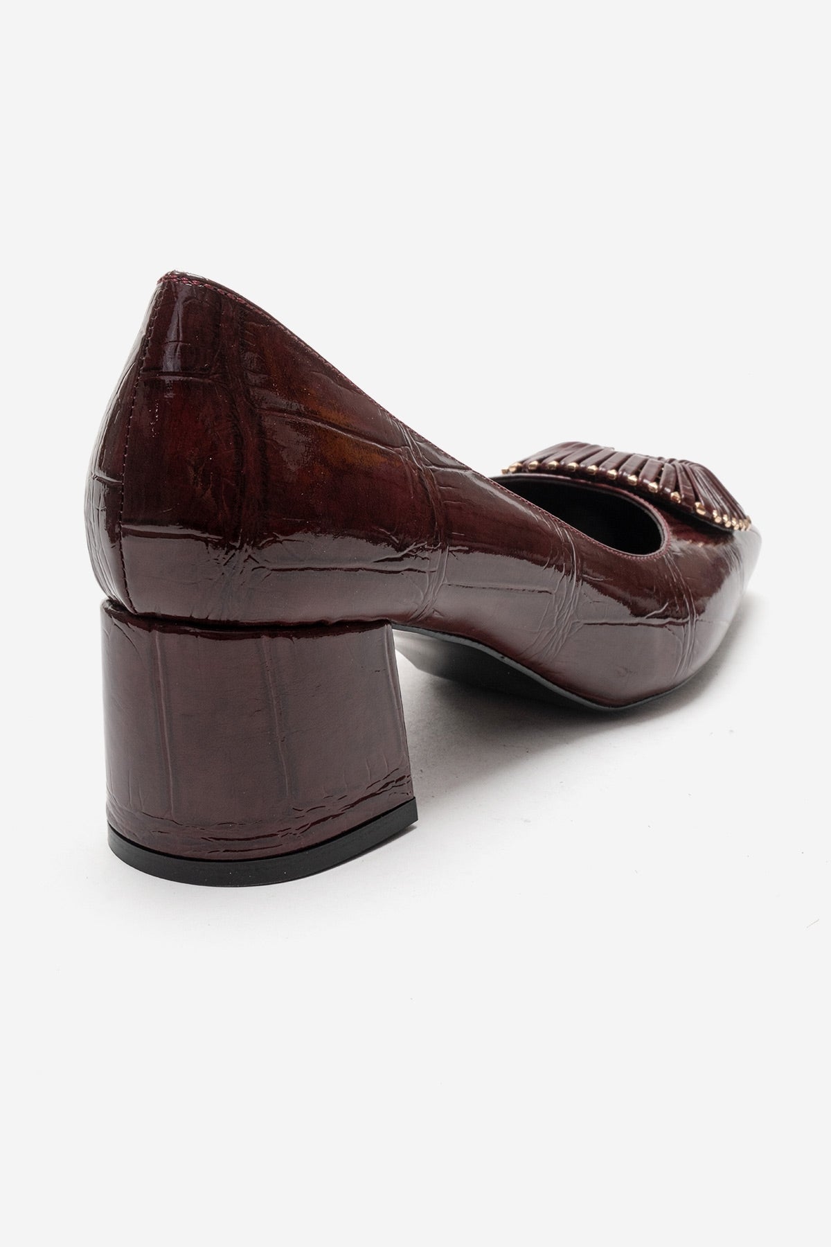 VELORA - Burgundy Buckled Block Heel Shoe (Women)
