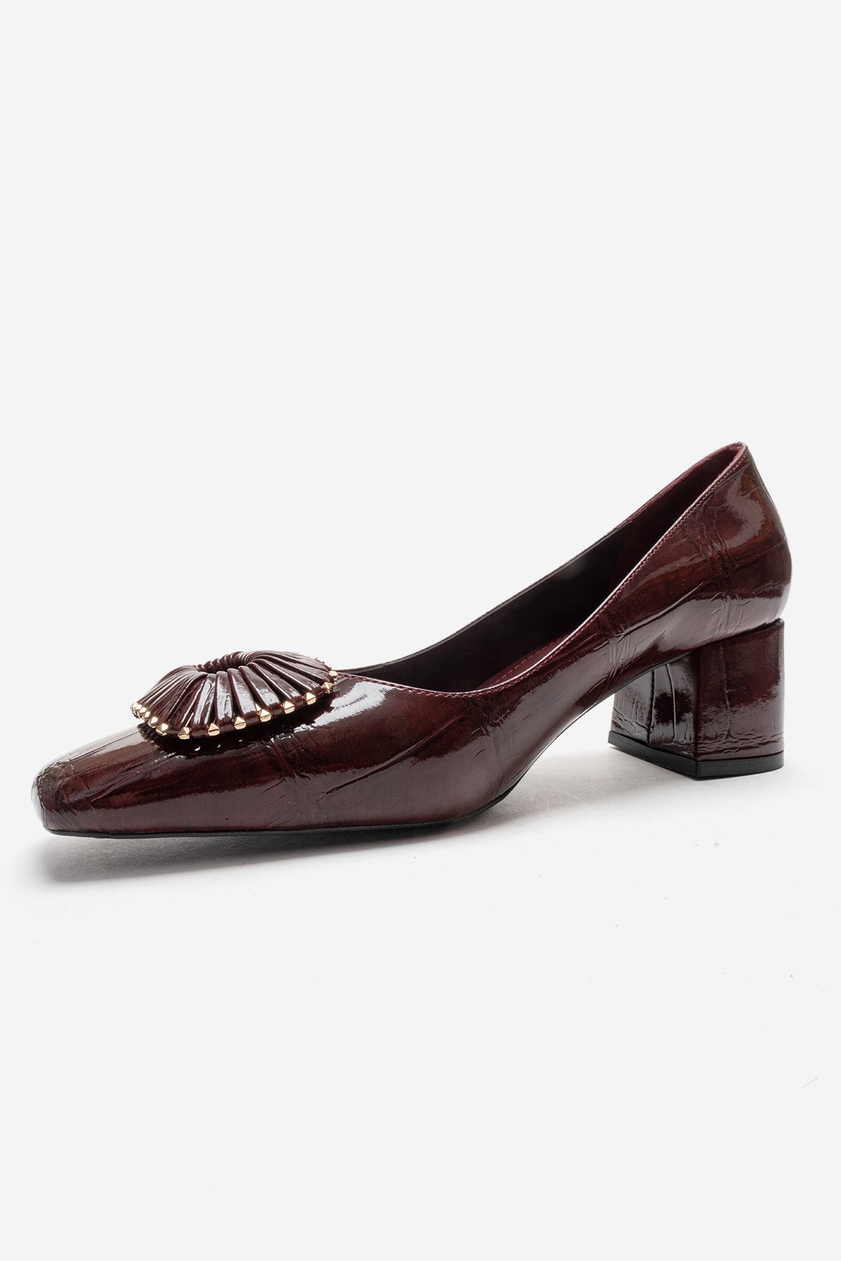 VELORA - Burgundy Buckled Block Heel Shoe (Women)