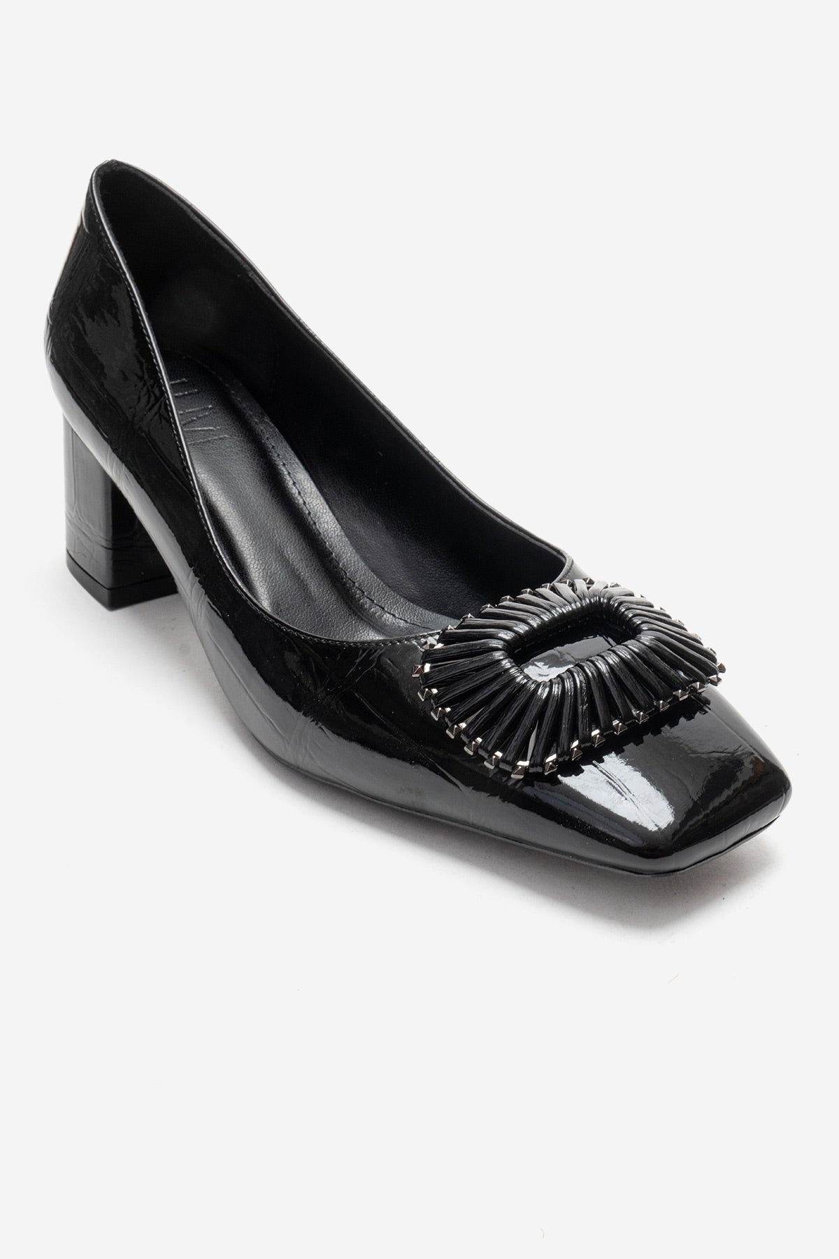 VELORA - Black Buckled Block Heel Shoe (Women)