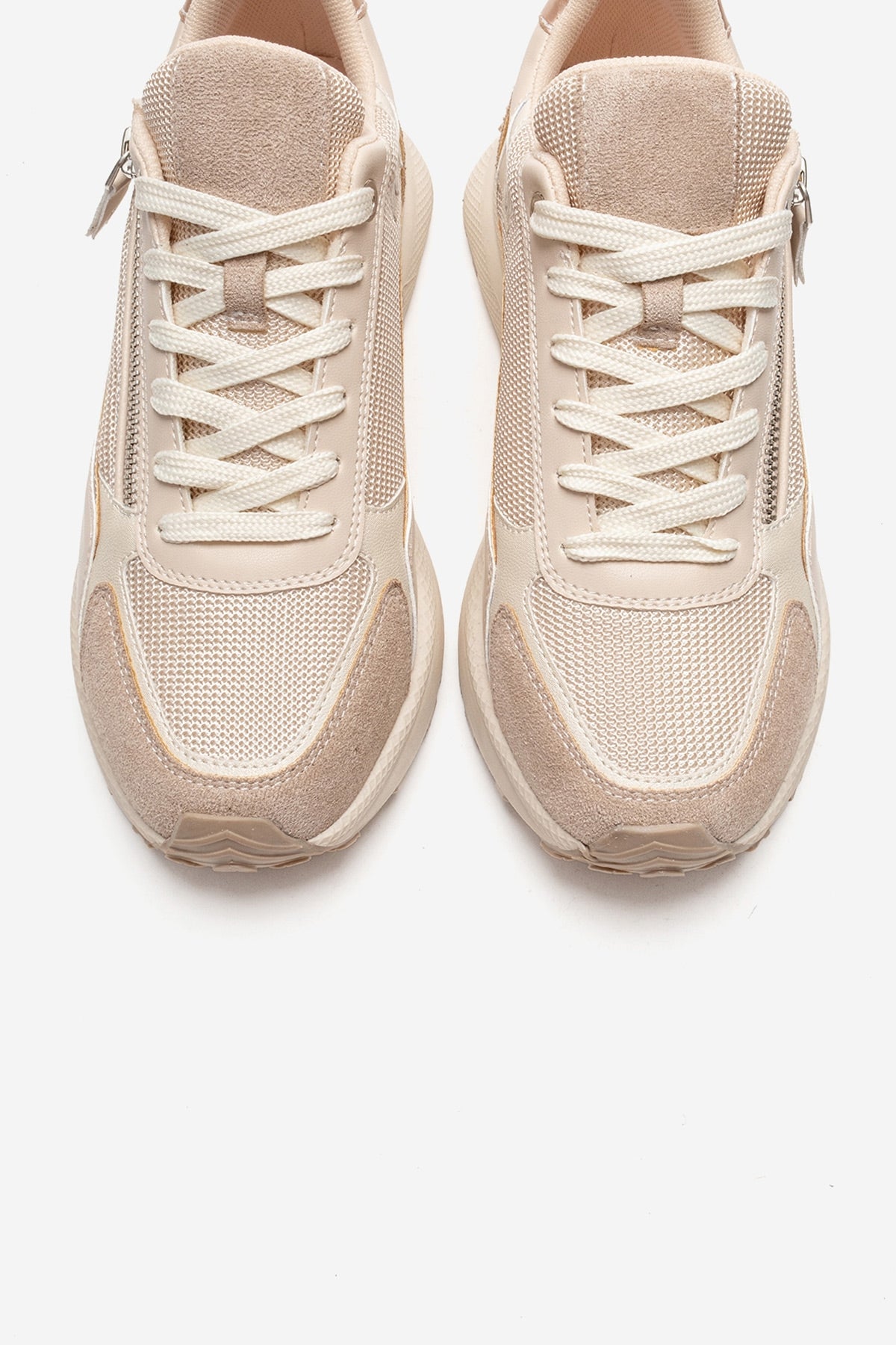 ROCCA - Beige Zip-Detail Genuine Leather Sneaker (Women)