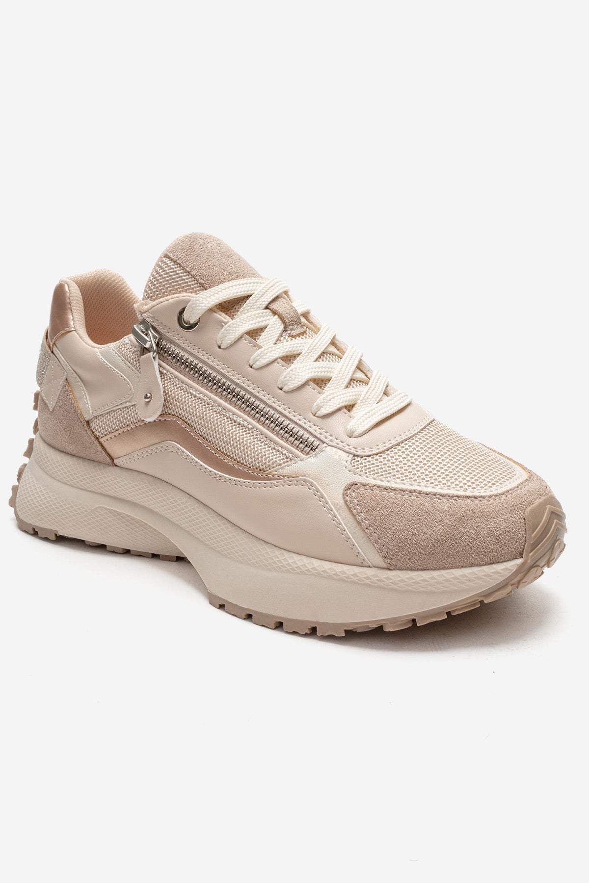 ROCCA - Beige Zip-Detail Genuine Leather Sneaker (Women)
