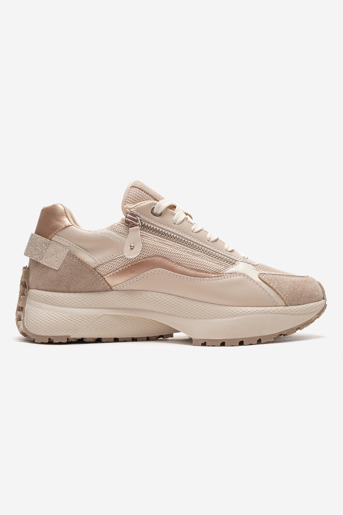 ROCCA - Beige Zip-Detail Genuine Leather Sneaker (Women)