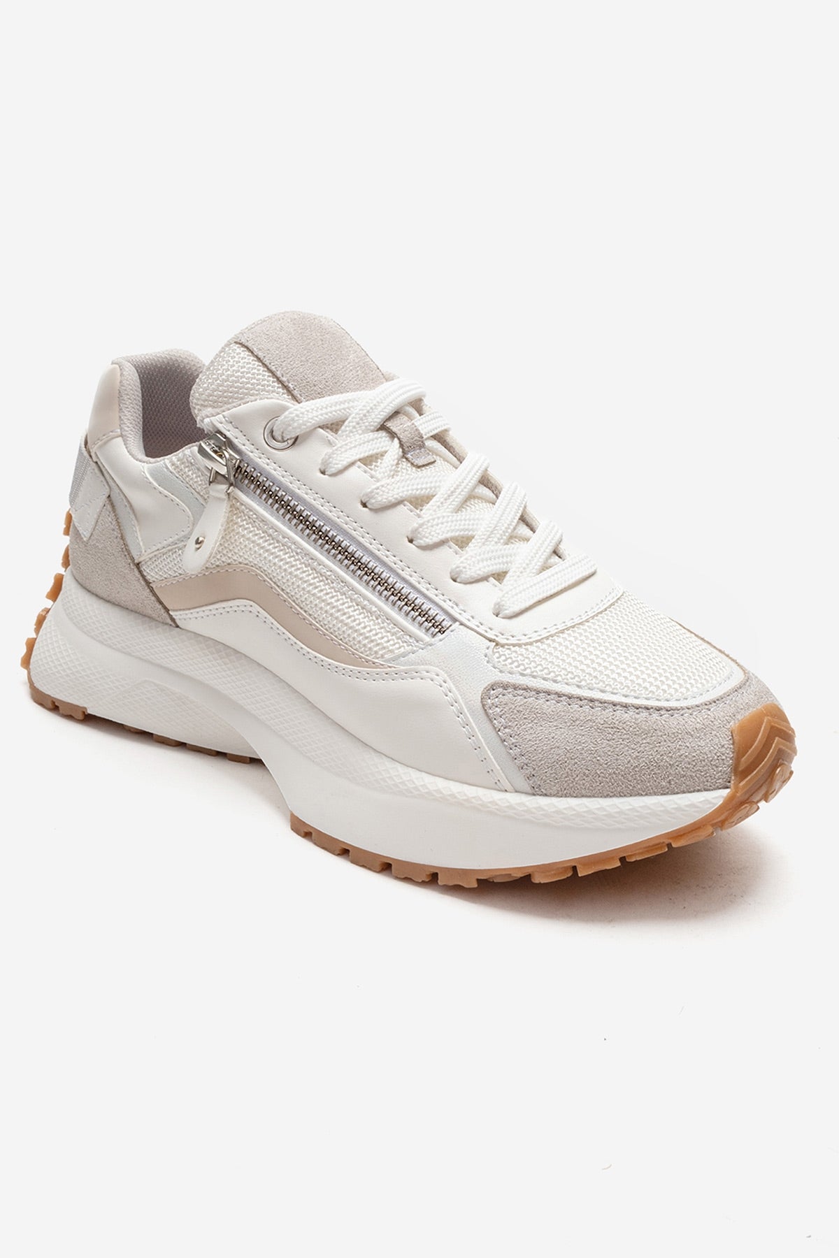 ROCCA - White Zip-Detail Genuine Leather Sneaker (Women)