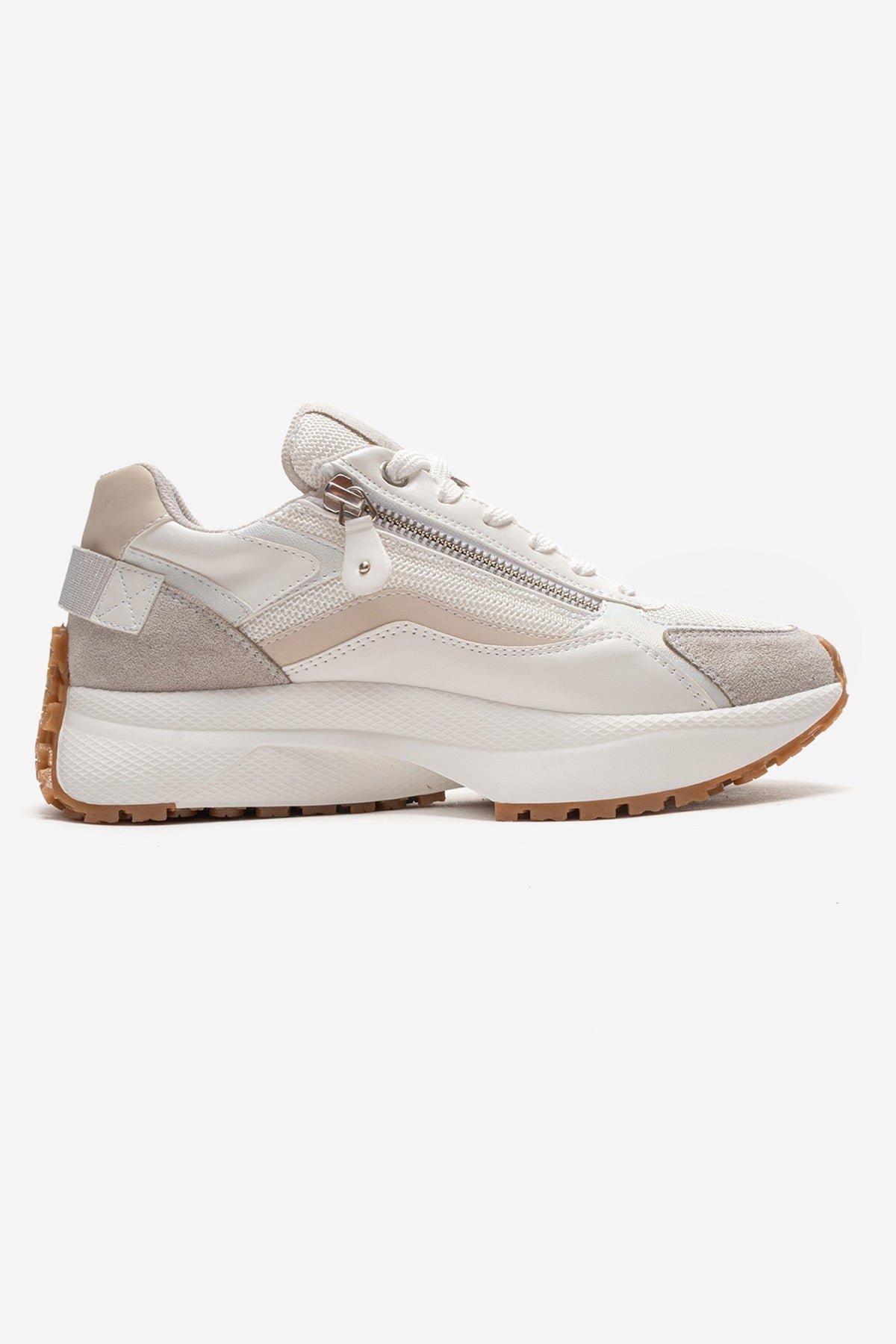 ROCCA - White Zip-Detail Genuine Leather Sneaker (Women)