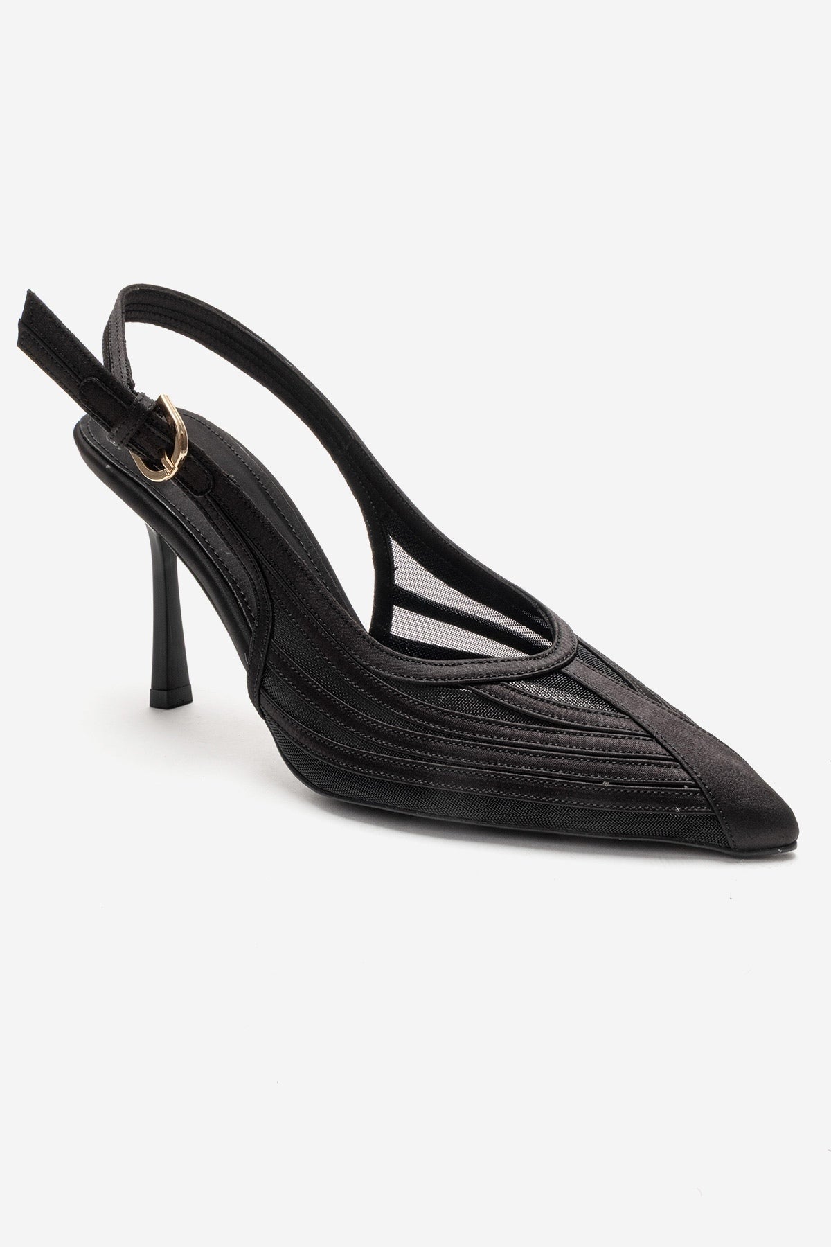 FAUNA - Black Satin Stiletto Pump (Women)