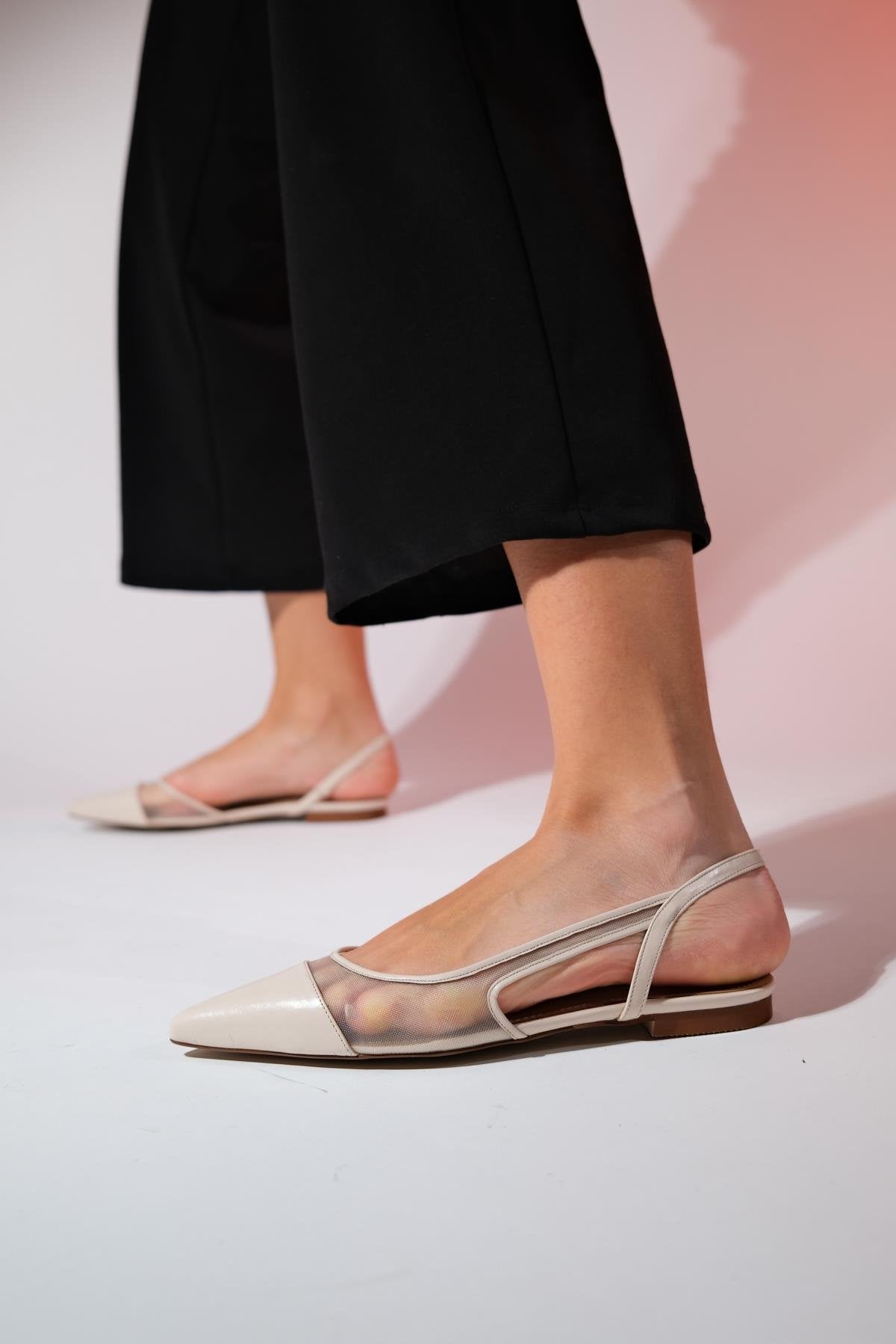 Stephen - Beige Pointed Toe Flat Sandal (Women)