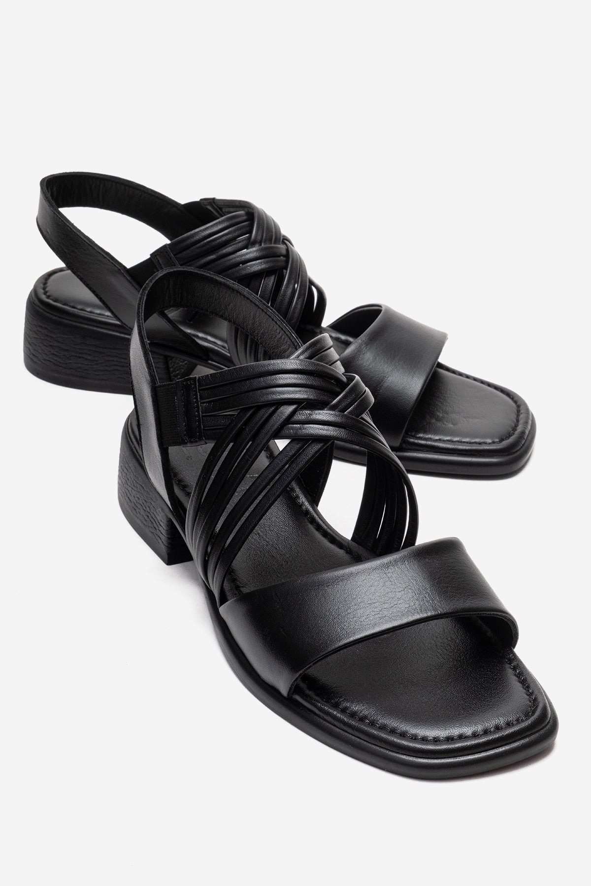 LIVELLO - Black Genuine Leather Multi-Strap Sandal (Women)